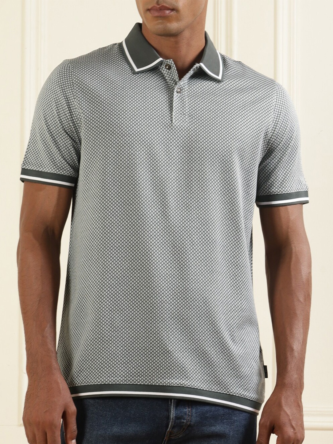 

Ted Baker Regular Fit Self Design Polo Collar Cotton T-shirt, Green
