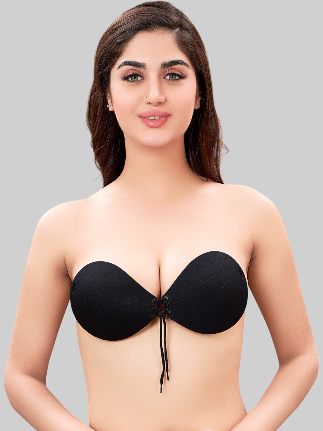 

PLUMBURY Medium Coverage Lightly Padded Adhive Stick on Bra, Black