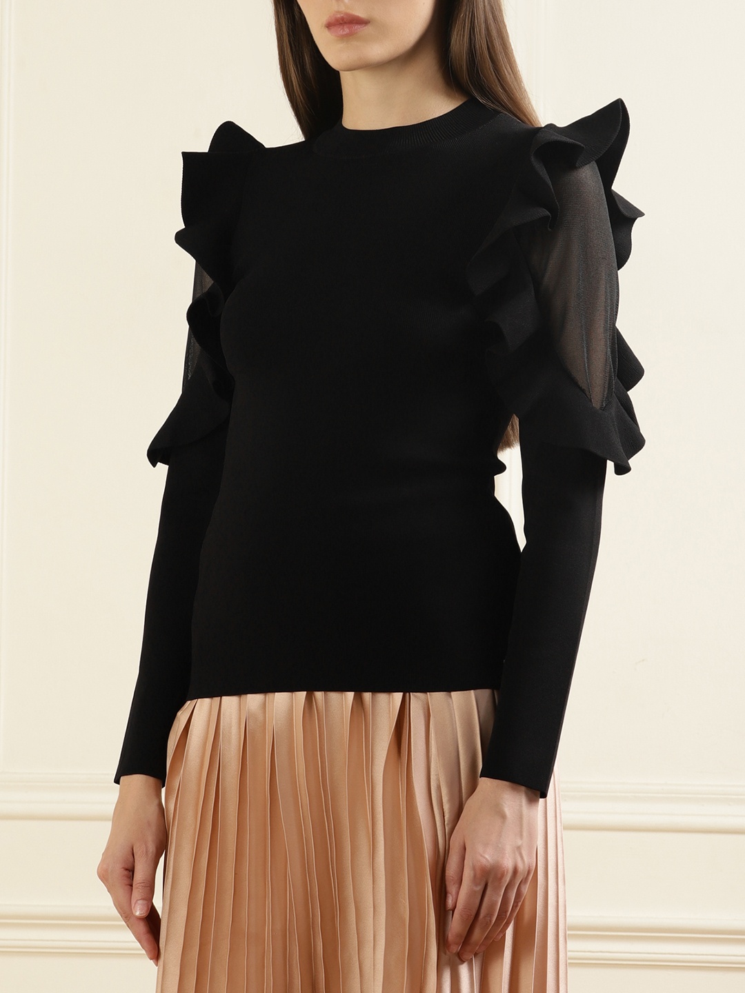 

Ted Baker Knitted Ruffles Sheer Shoulders Top, Black