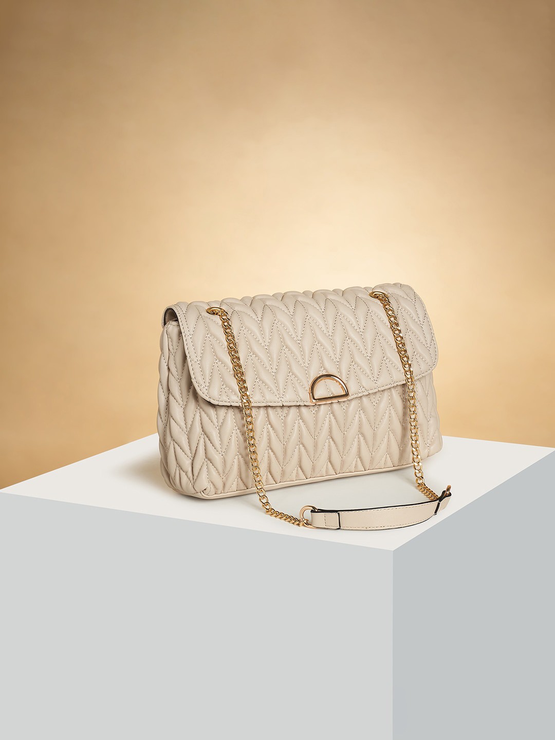 

Forever Glam by Pantaloons PU Structured Sling Bag, Beige