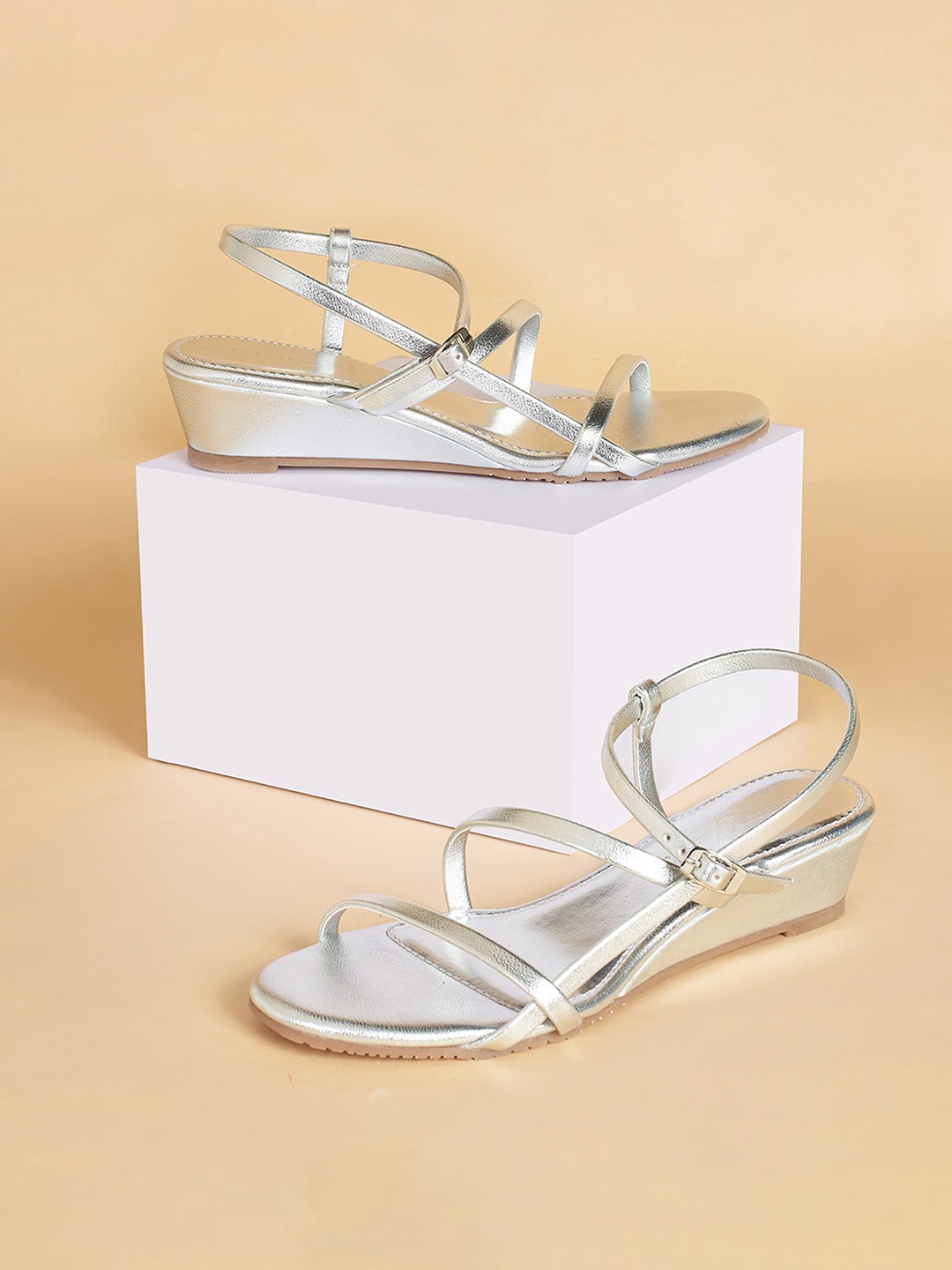 

Forever Glam by Pantaloons Wedge Heels With Backstrap, Silver