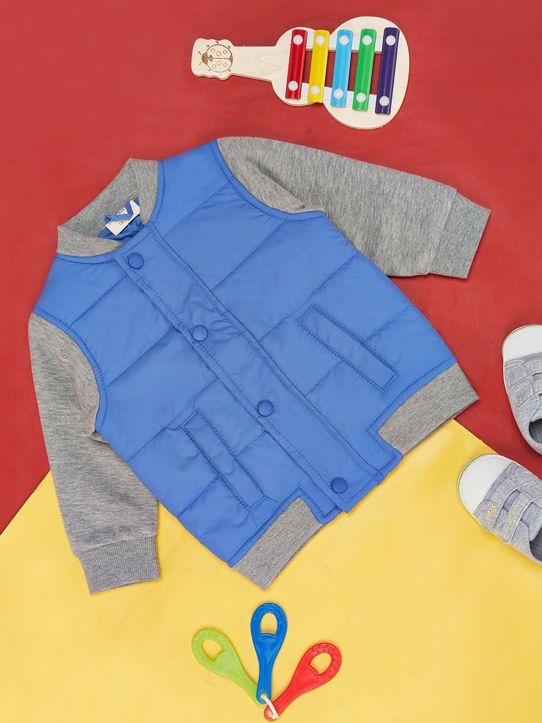 

Pantaloons Baby Boys Mock Collar Cotton Padded Jacket, Blue