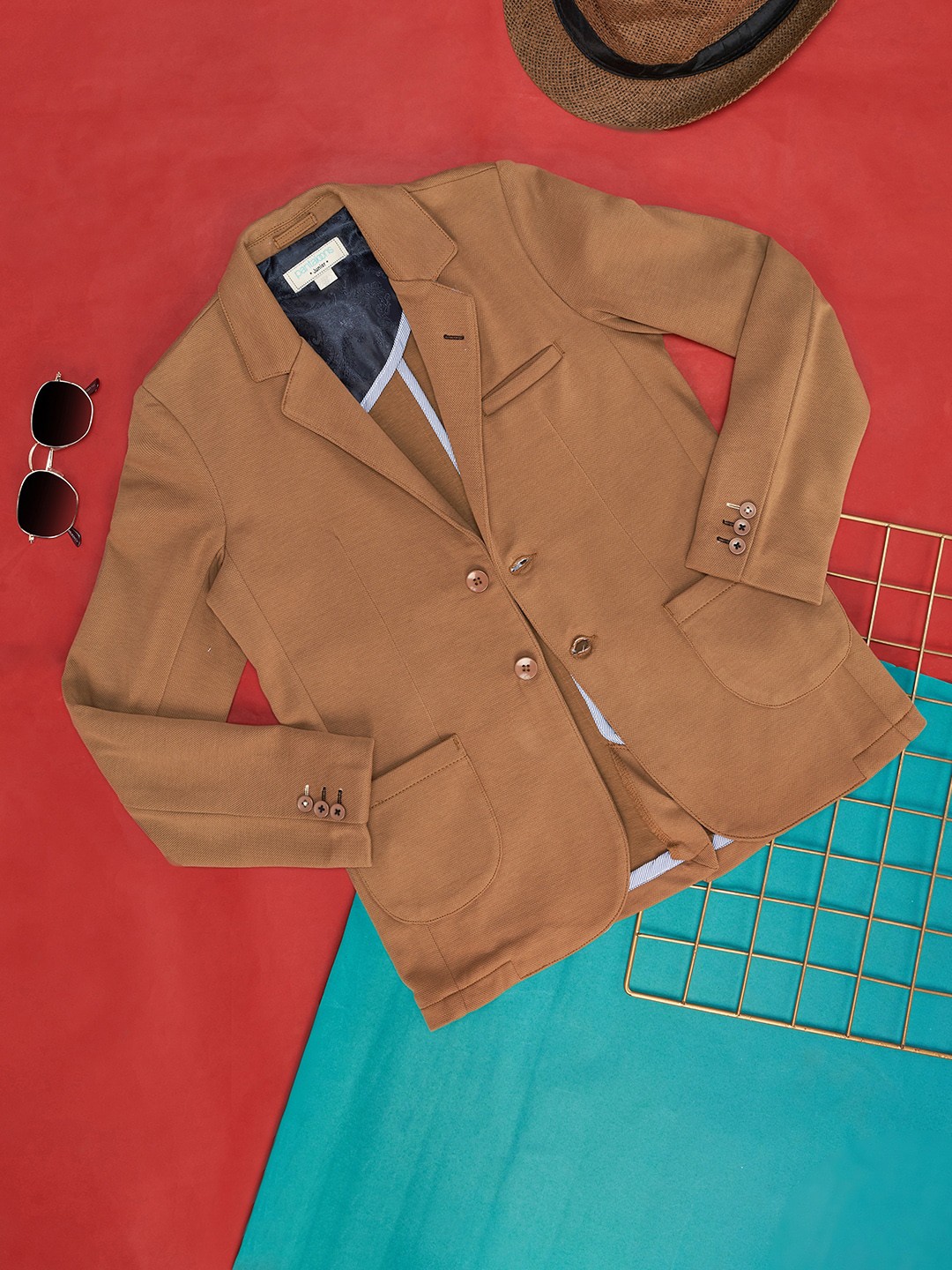 

Pantaloons Junior Boys Notched Lapel Collar Cotton Tailored Jacket, Khaki