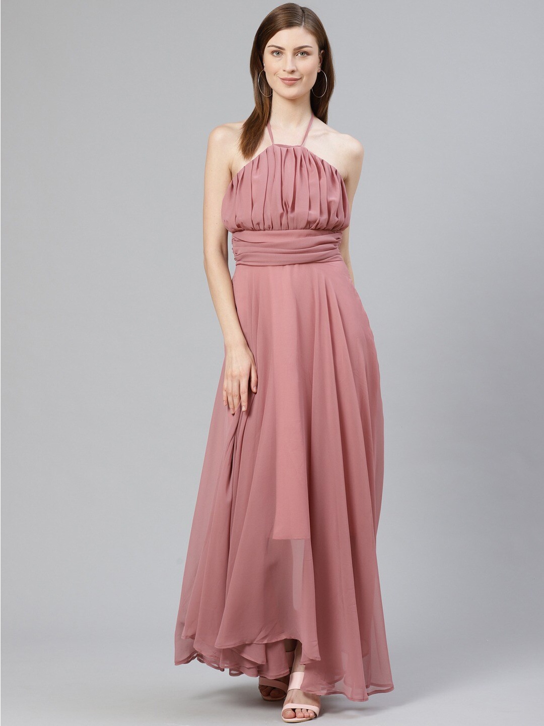 

Chemistry Halter Neck Sleeveless Pleated Georgette Maxi Dress, Pink