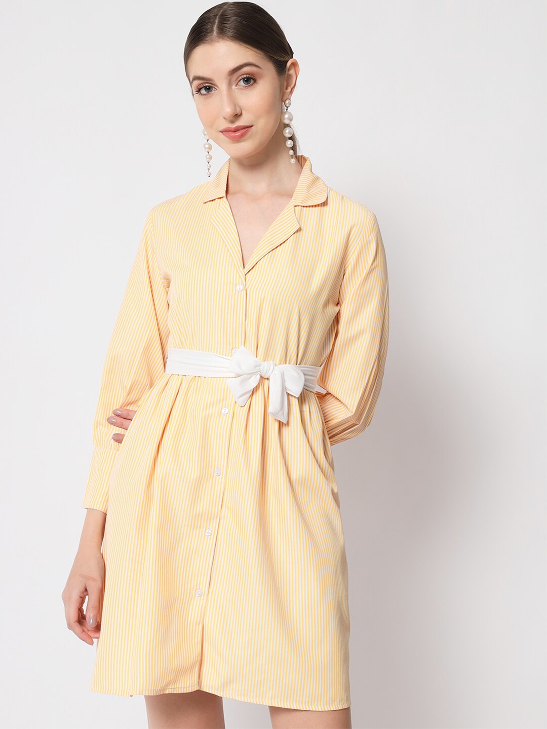 

Chemistry Vertical Striped Pure Cotton Shirt Dress, Yellow