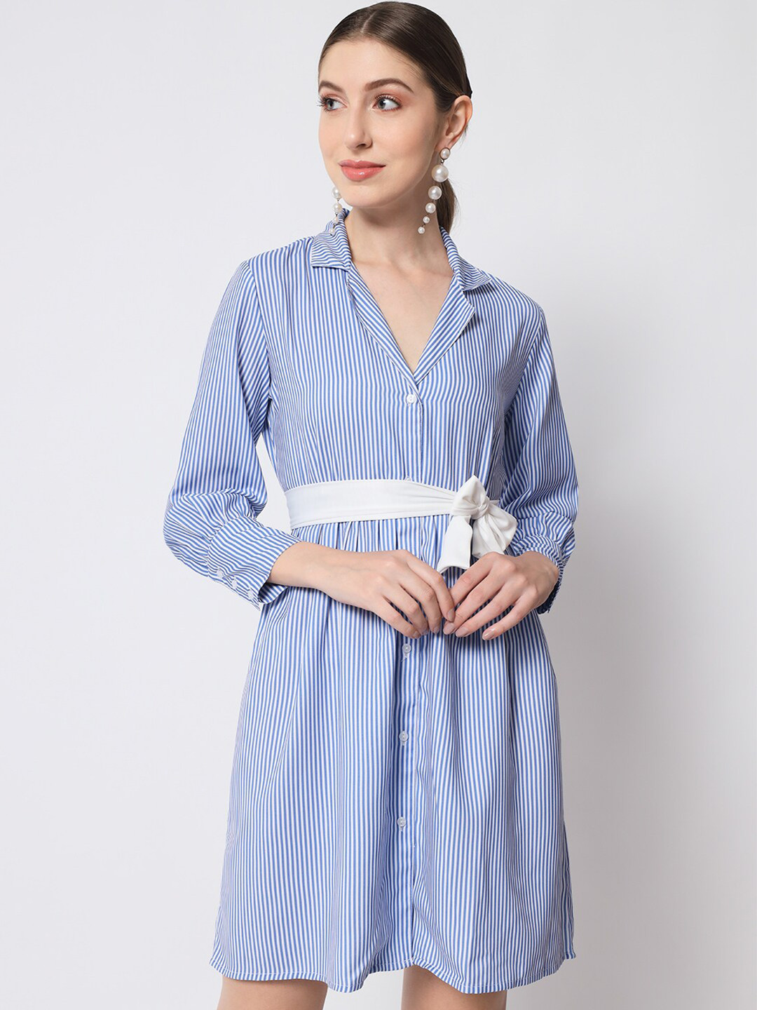 

Chemistry Vertical Striped Pure Cotton Shirt Dress, Blue