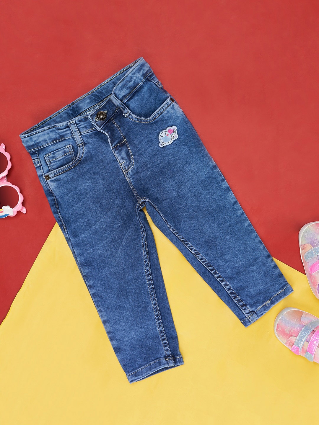 

Pantaloons Baby Girls Clean Look Light Fade Cotton Jeans, Blue
