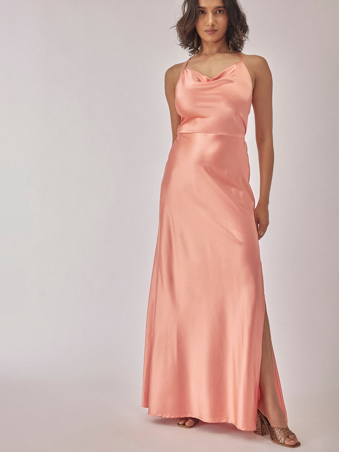 

The Label Life Sleeveless Satin Maxi Dress, Peach