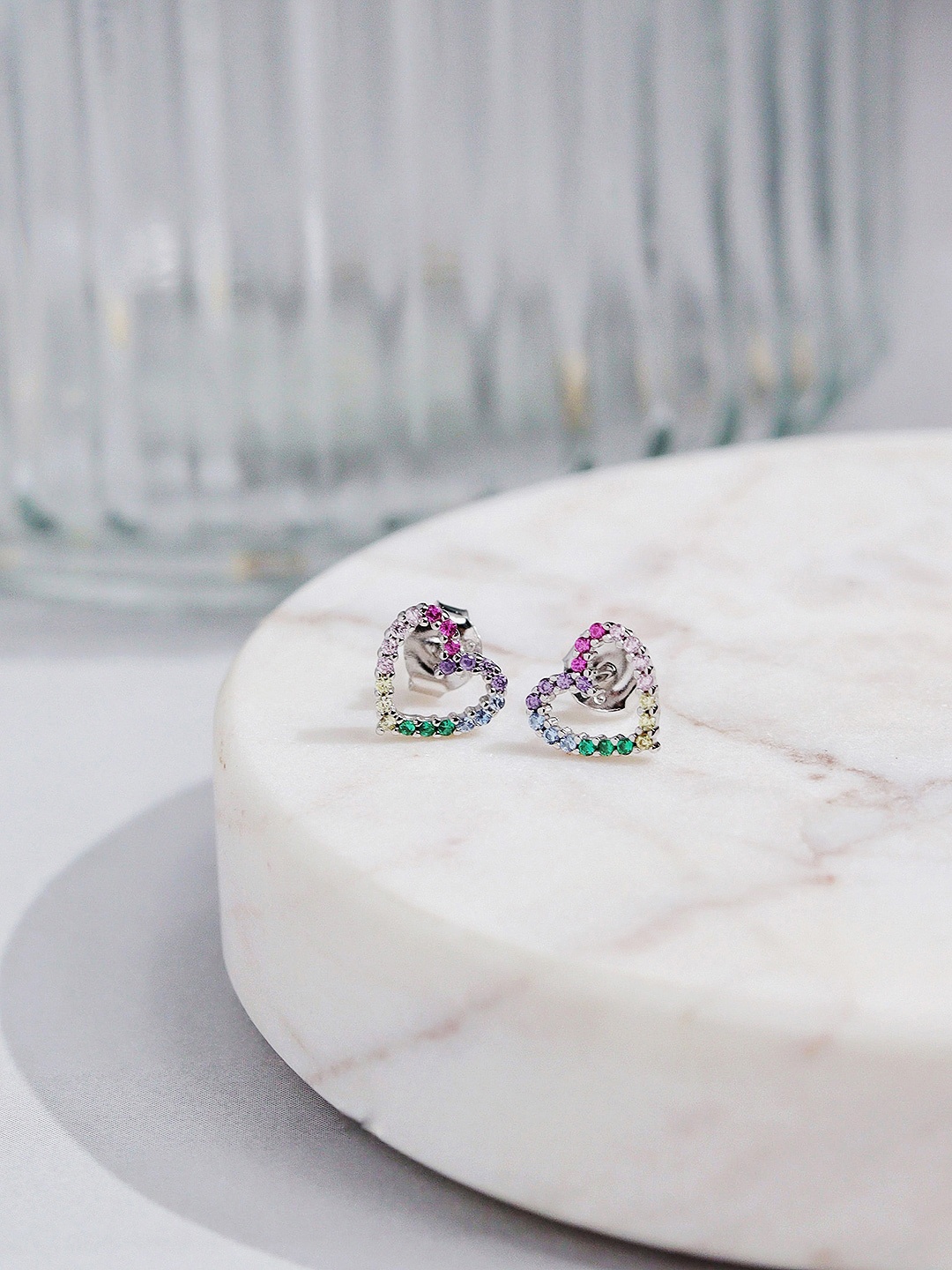 

CURIO COTTAGE Artificial Stones Studded Silver-Plated Contemporary Studs Earrings