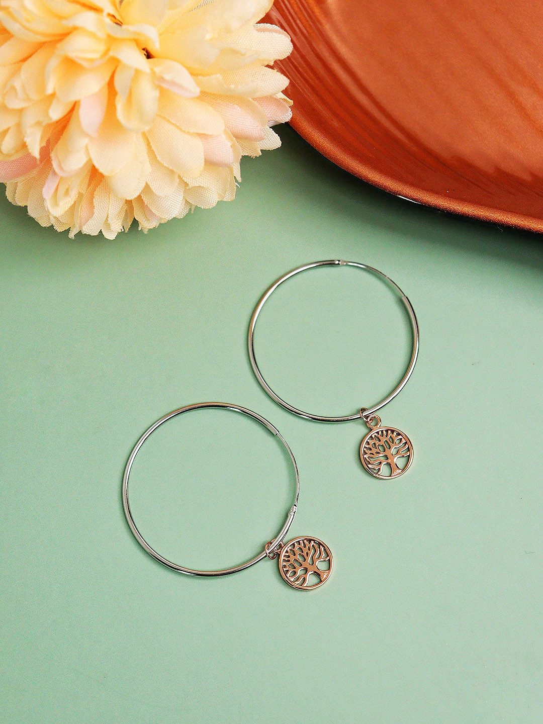 

CURIO COTTAGE Rose Gold-Plated Contemporary Hoop Earrings, Silver