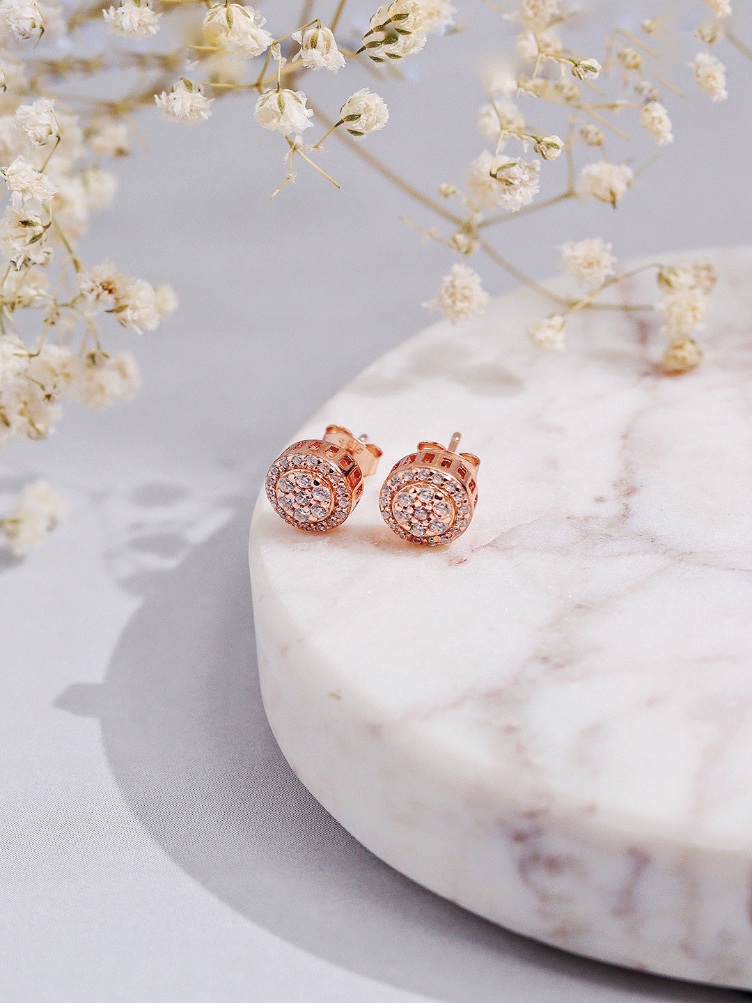 

CURIO COTTAGE Artificial Stones Studded Rose Gold-Plated Contemporary Studs Earrings