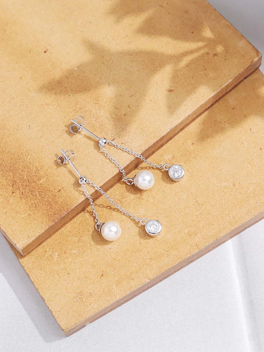 

CURIO COTTAGE Silver-Plated Contemporary Drop Earrings