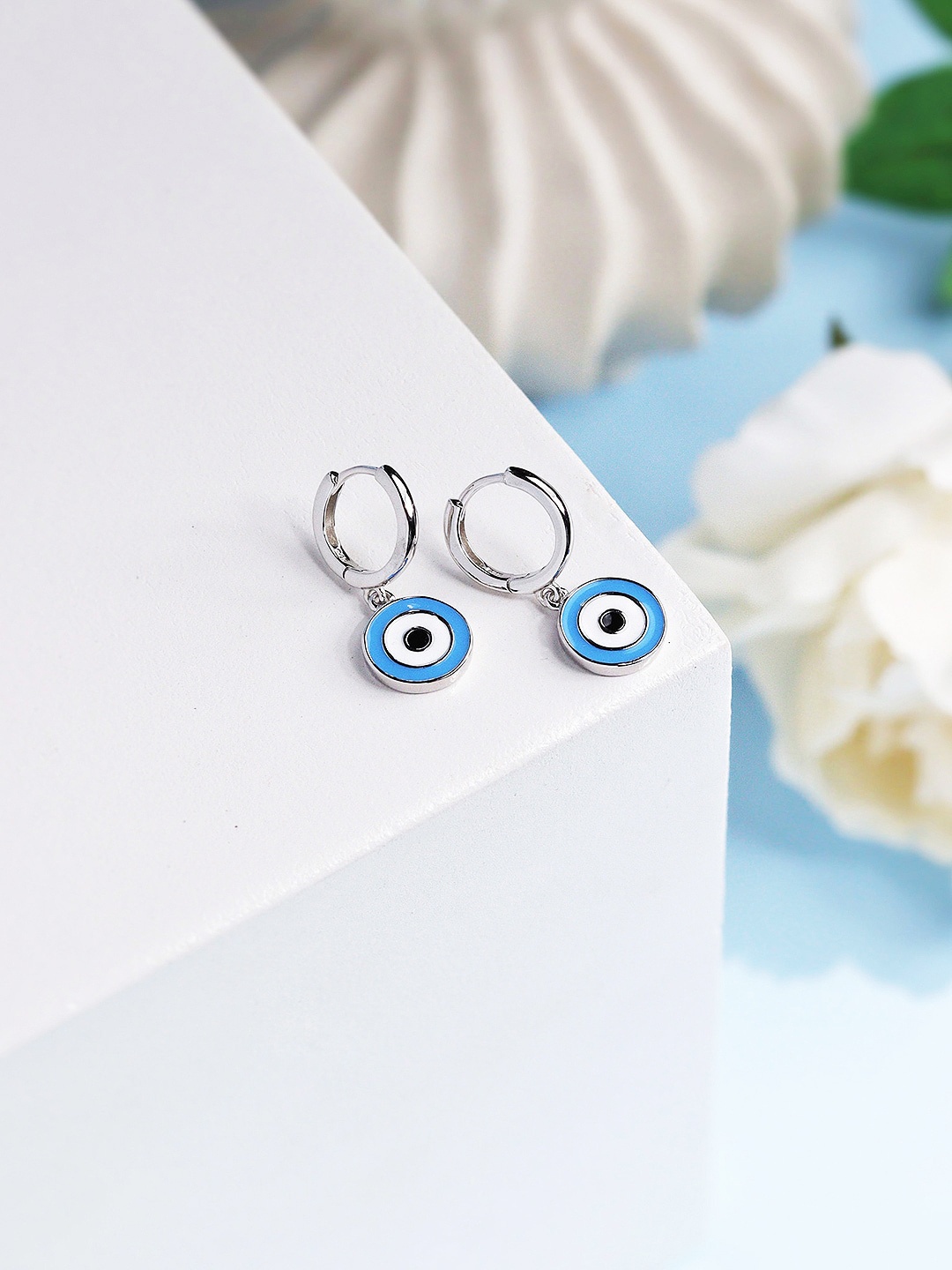 

CURIO COTTAGE 925 Sterling Silver Evil Eye Charm Contemporary Drop Earrings, Na