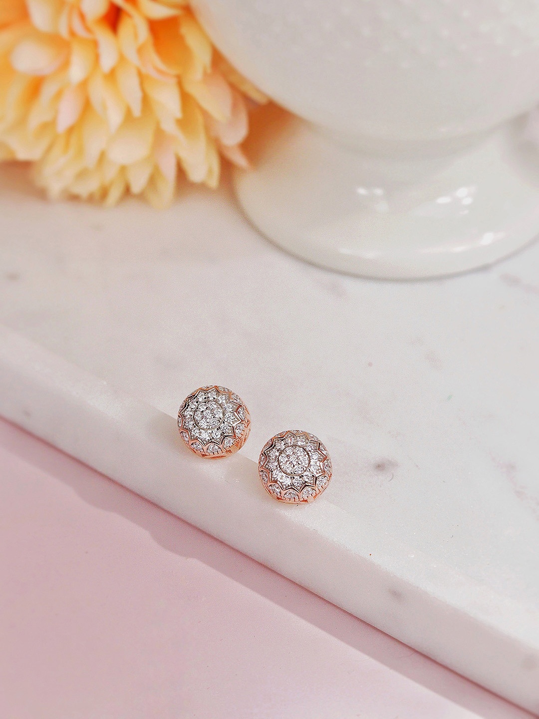 

CURIO COTTAGE Artificial Stones Studded Rose Gold-Plated Contemporary Studs Earrings