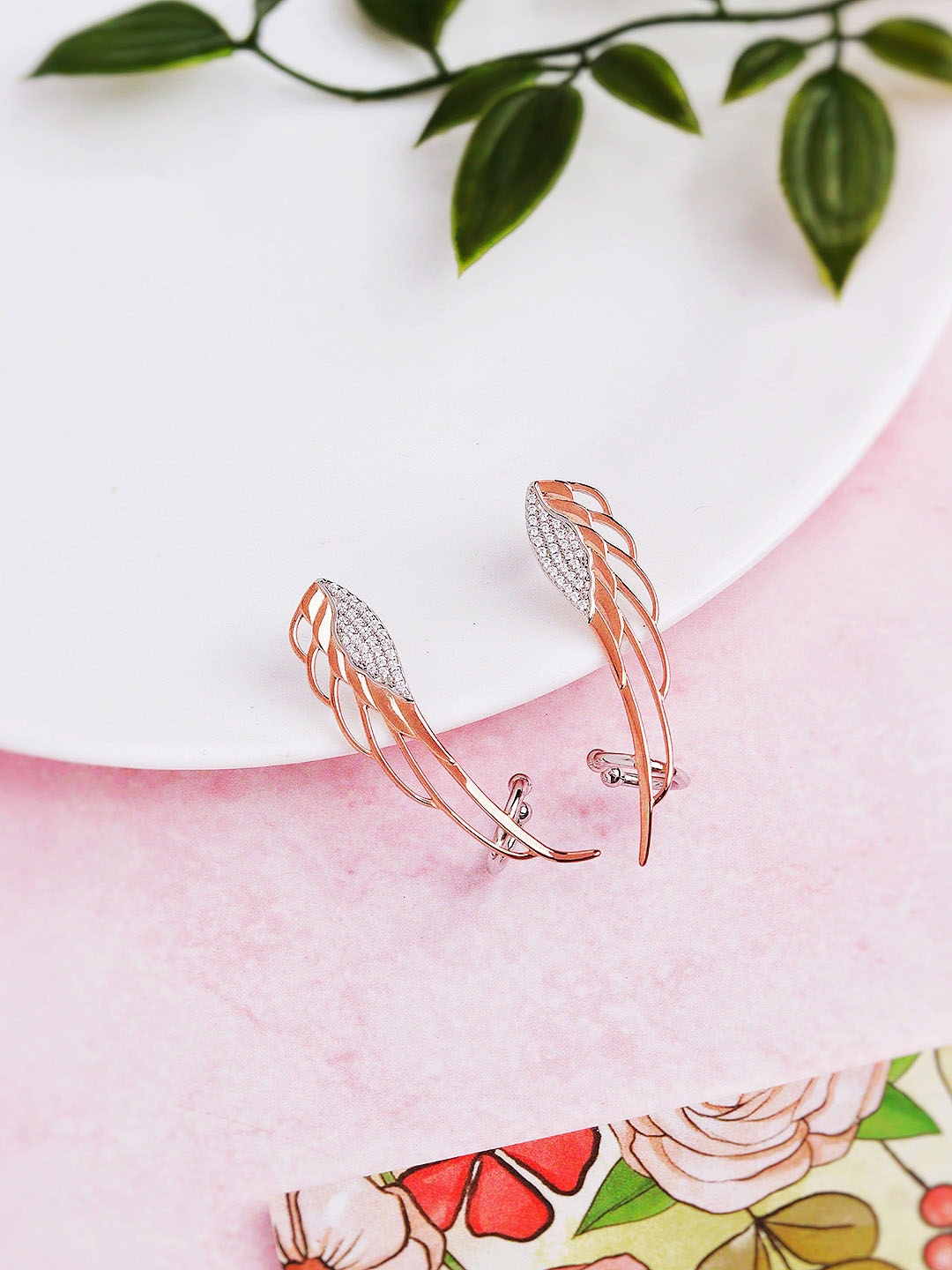 

CURIO COTTAGE Rose Gold-Plated Contemporary Ear Cuff Earrings