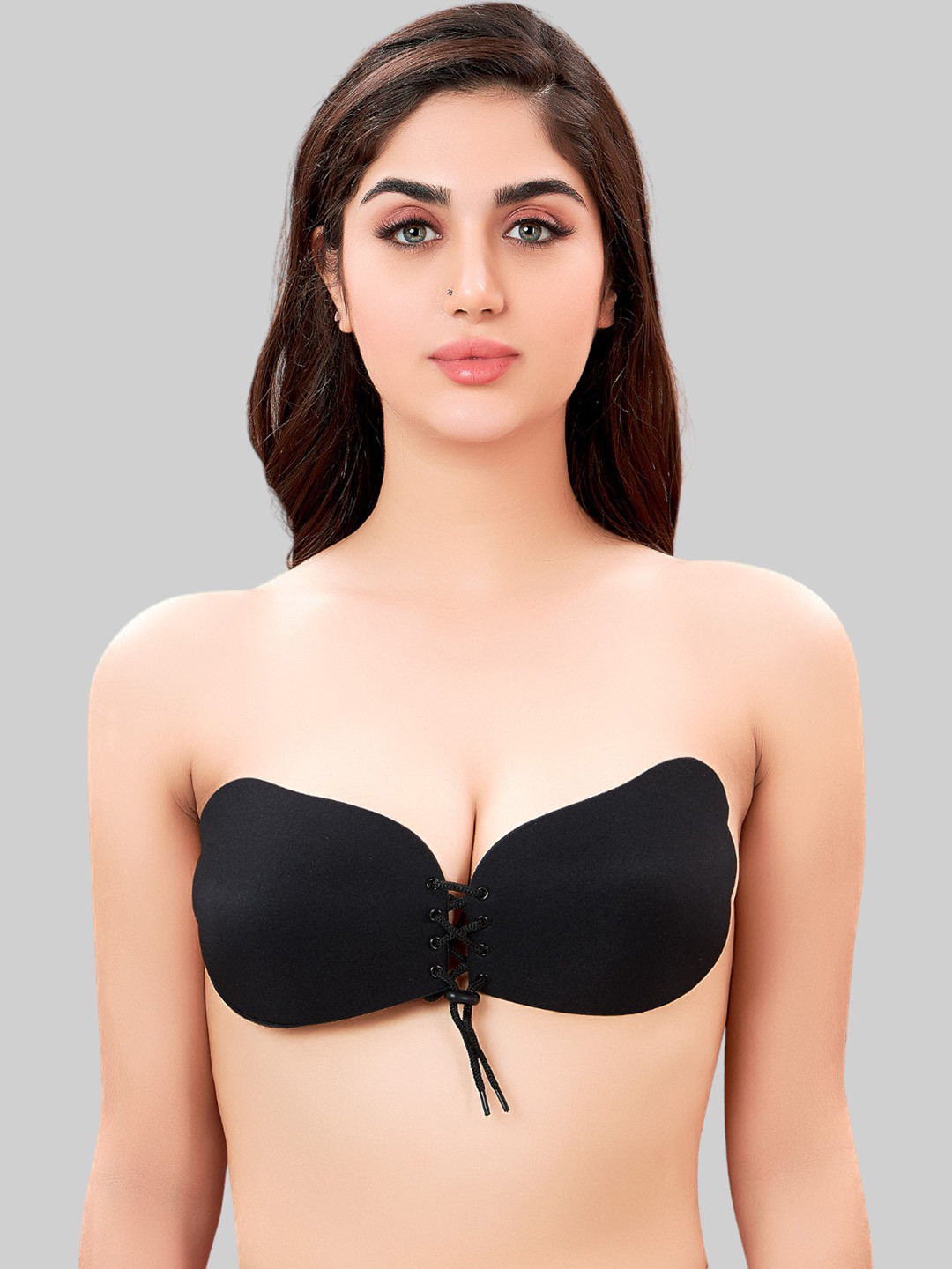 

PLUMBURY Lightly Padded Adhesive Stick on Bra, Black