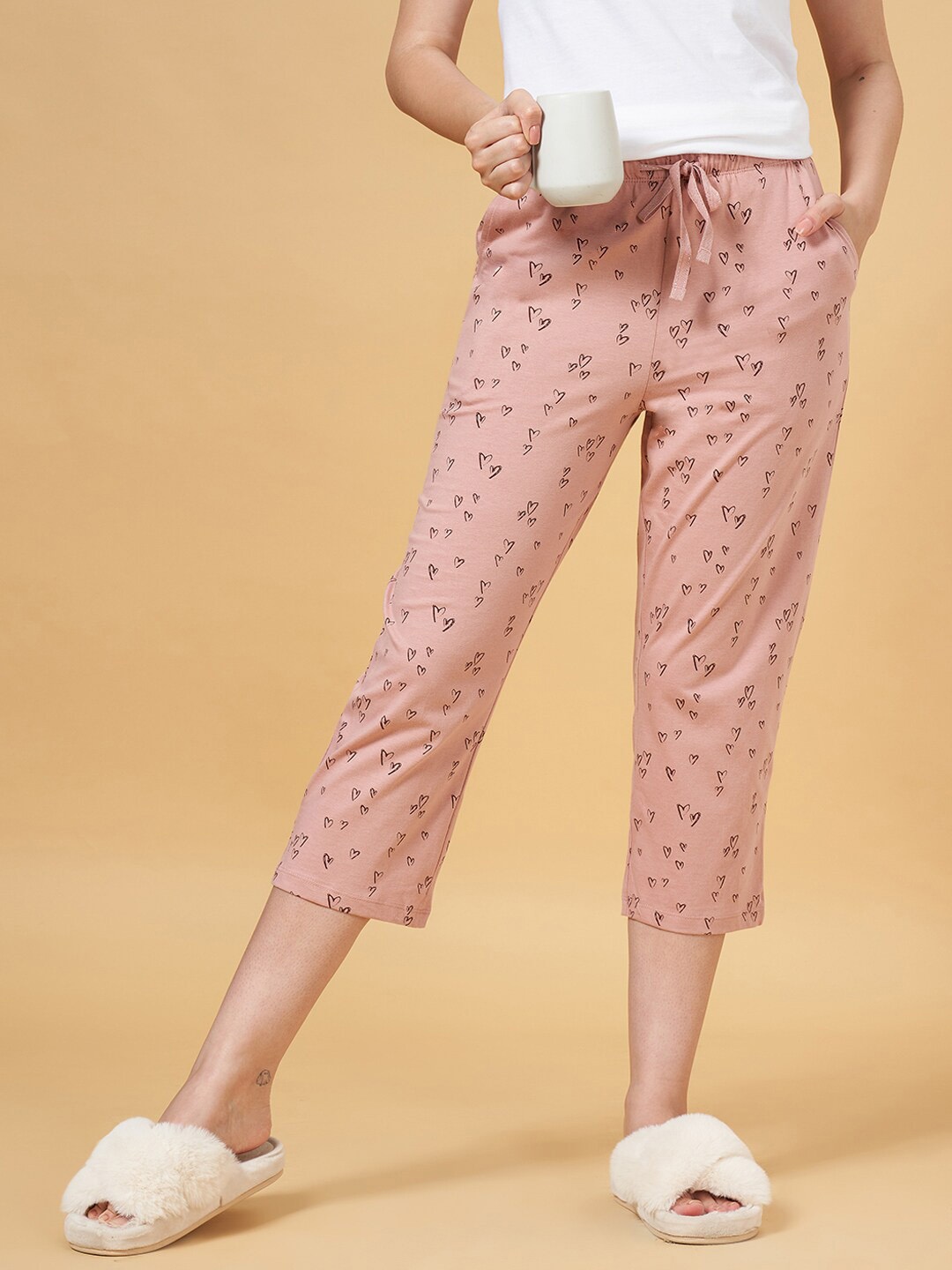 

Dreamz by Pantaloons Conversational Printed Mid-Rise Cotton Lounge Pants, Pink