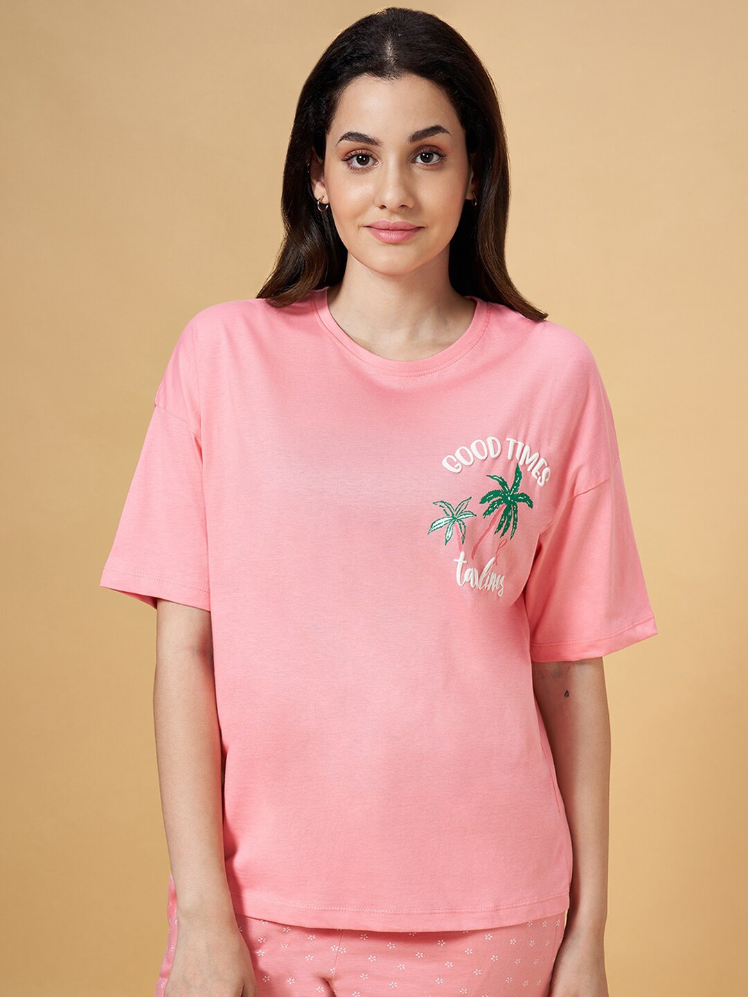 

Dreamz by Pantaloons Printed Cotton Lounge T-Shirts, Pink