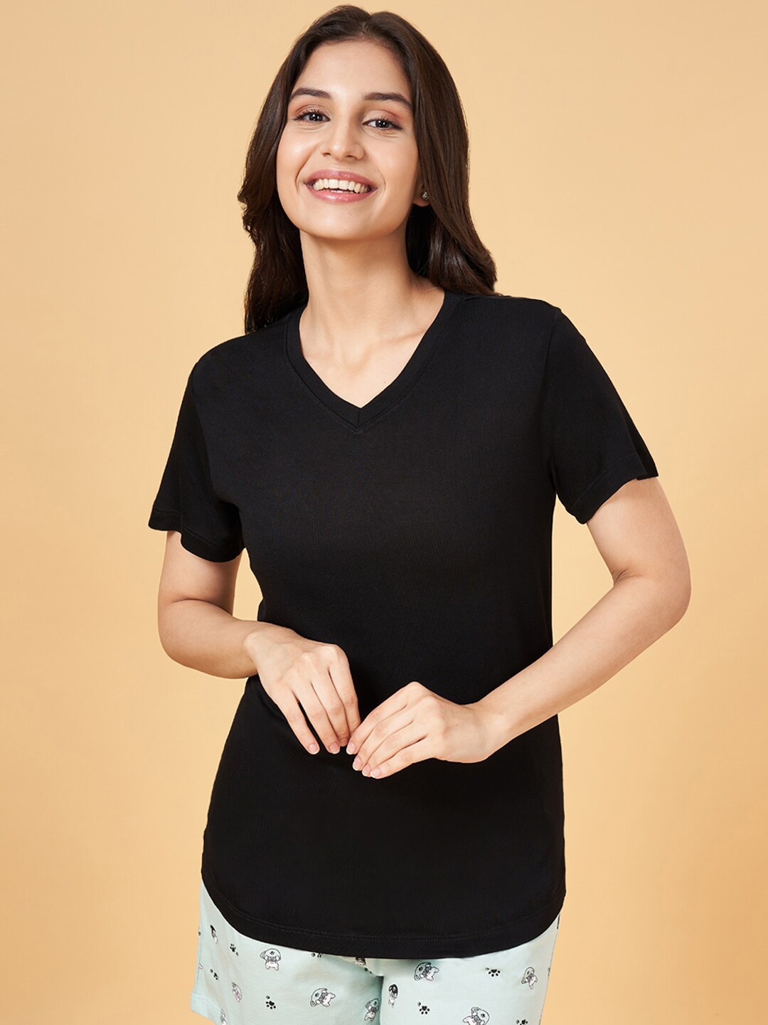 

Dreamz by Pantaloons V Neck Cotton Lounge T-Shirts, Black