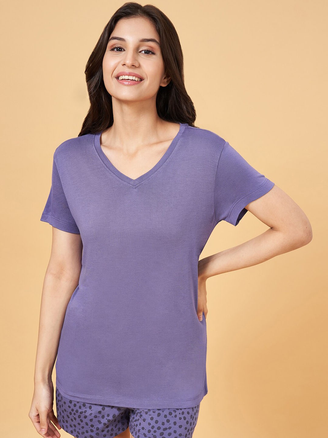 

Dreamz by Pantaloons V Neck Cotton Lounge T-Shirts, Purple