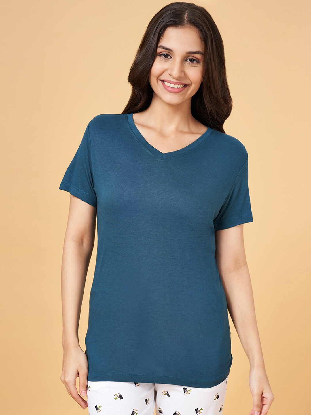 

Dreamz by Pantaloons V Neck Cotton Lounge T-Shirts, Teal