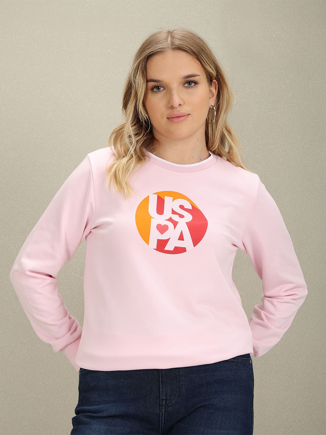

U.S. Polo Assn. Women Typography Printed Round Neck Sweatshirt, Pink