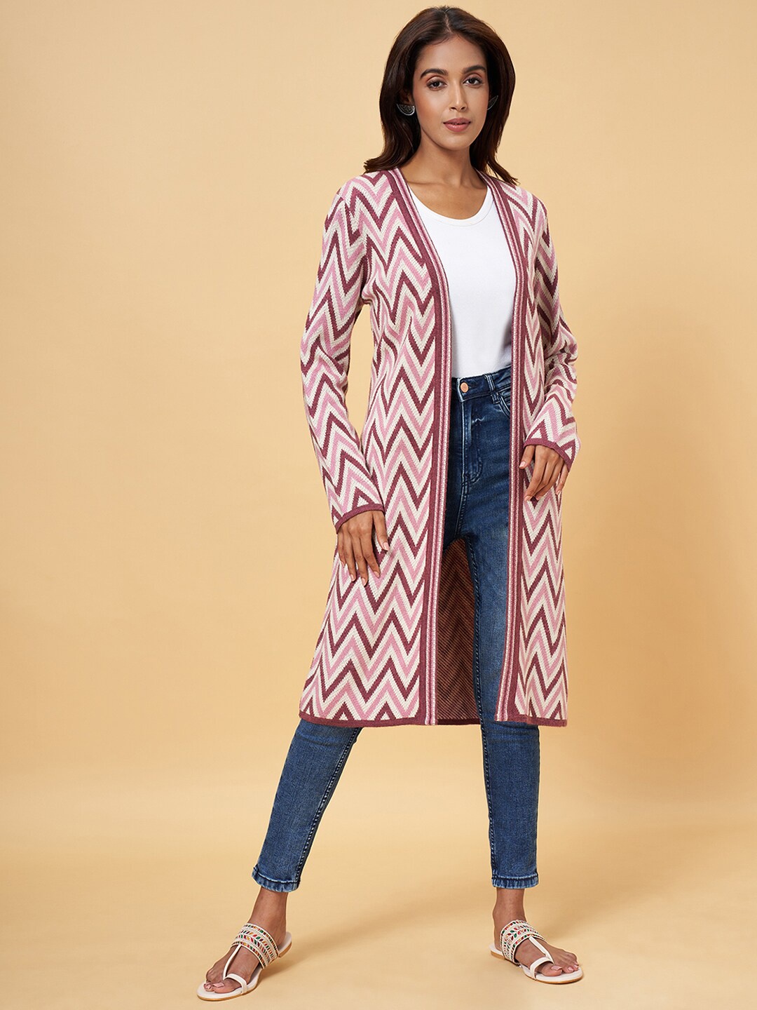 

RANGMANCH BY PANTALOONS Self Design Longline Shrug, Pink