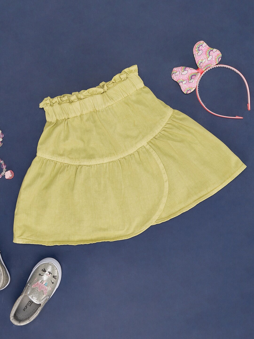 

Pantaloons Junior Girls Cotton Flared Skirts, Green