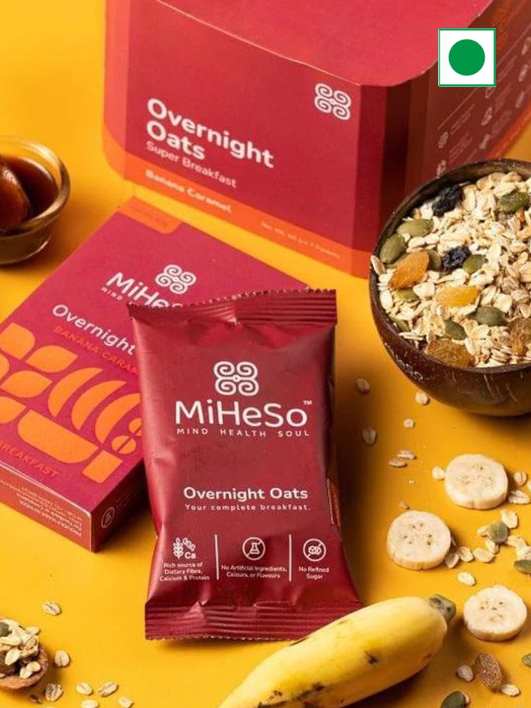 

MiHeSo Overnight Oats - Banana Caramel - 420gm, Red