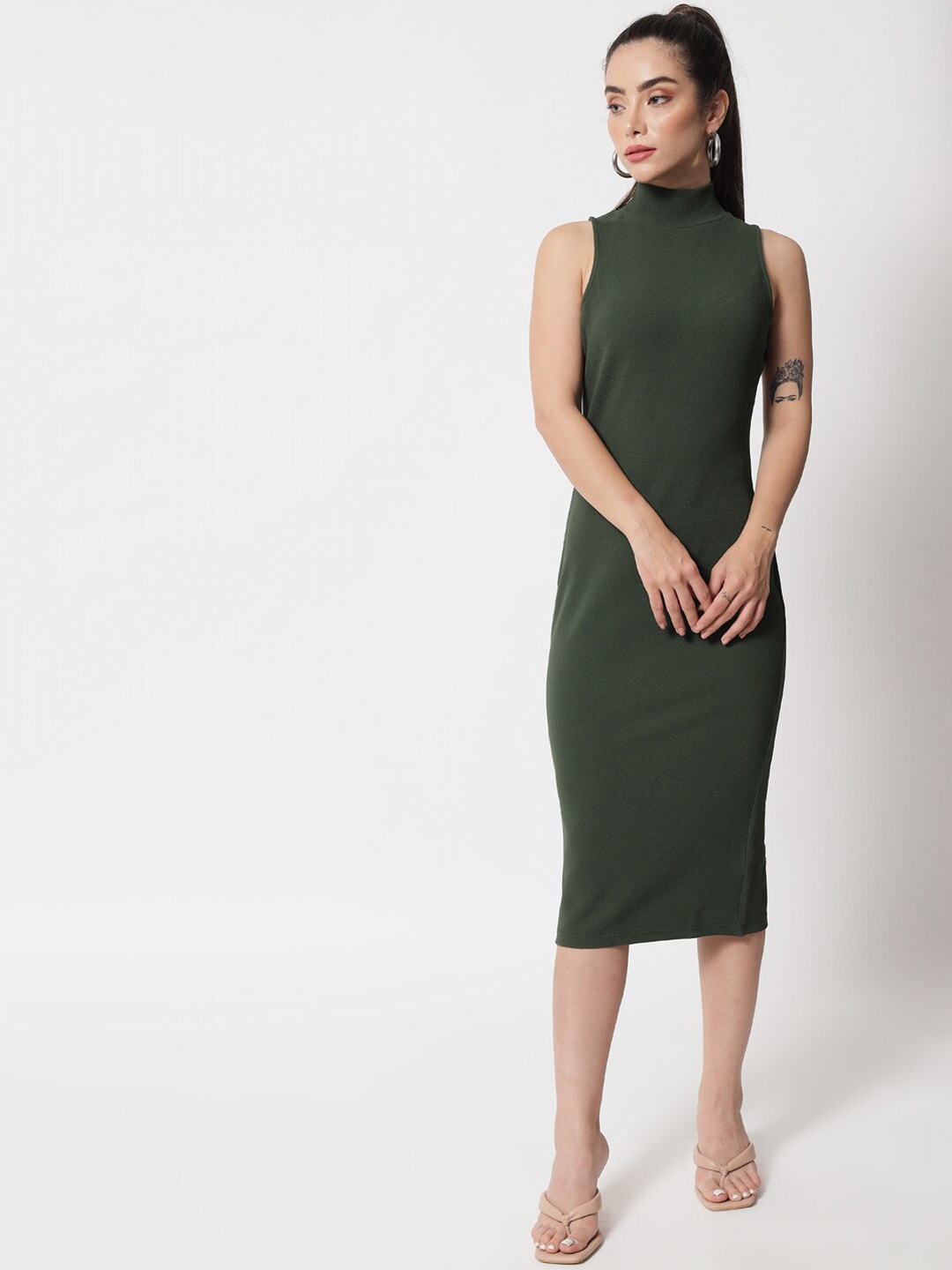 

Chemistry Mock Neck Sheath Midi Dress, Olive