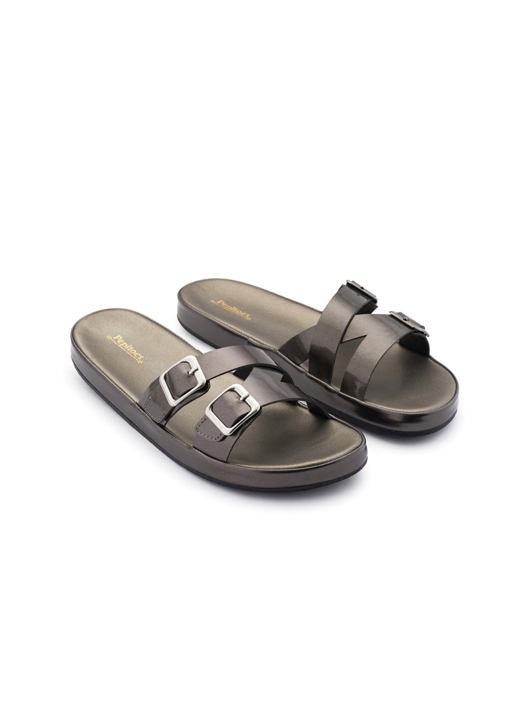 

PEPITOES Open Toe with Buckles Flats, Bronze