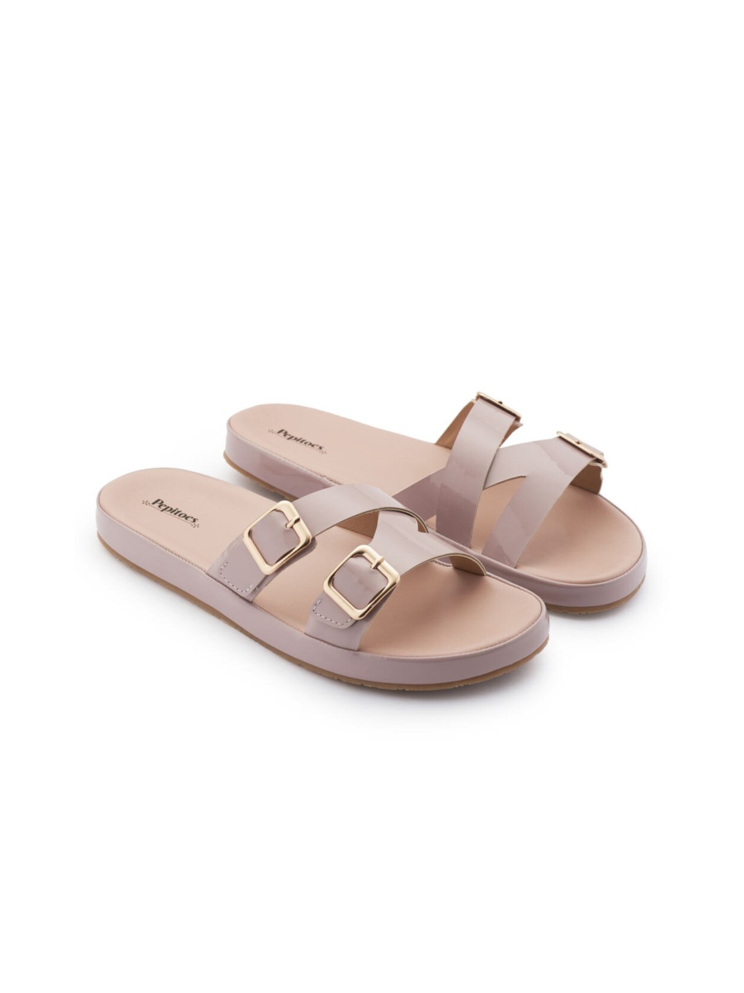 

PEPITOES Open Toe Flats with Buckles, Lavender
