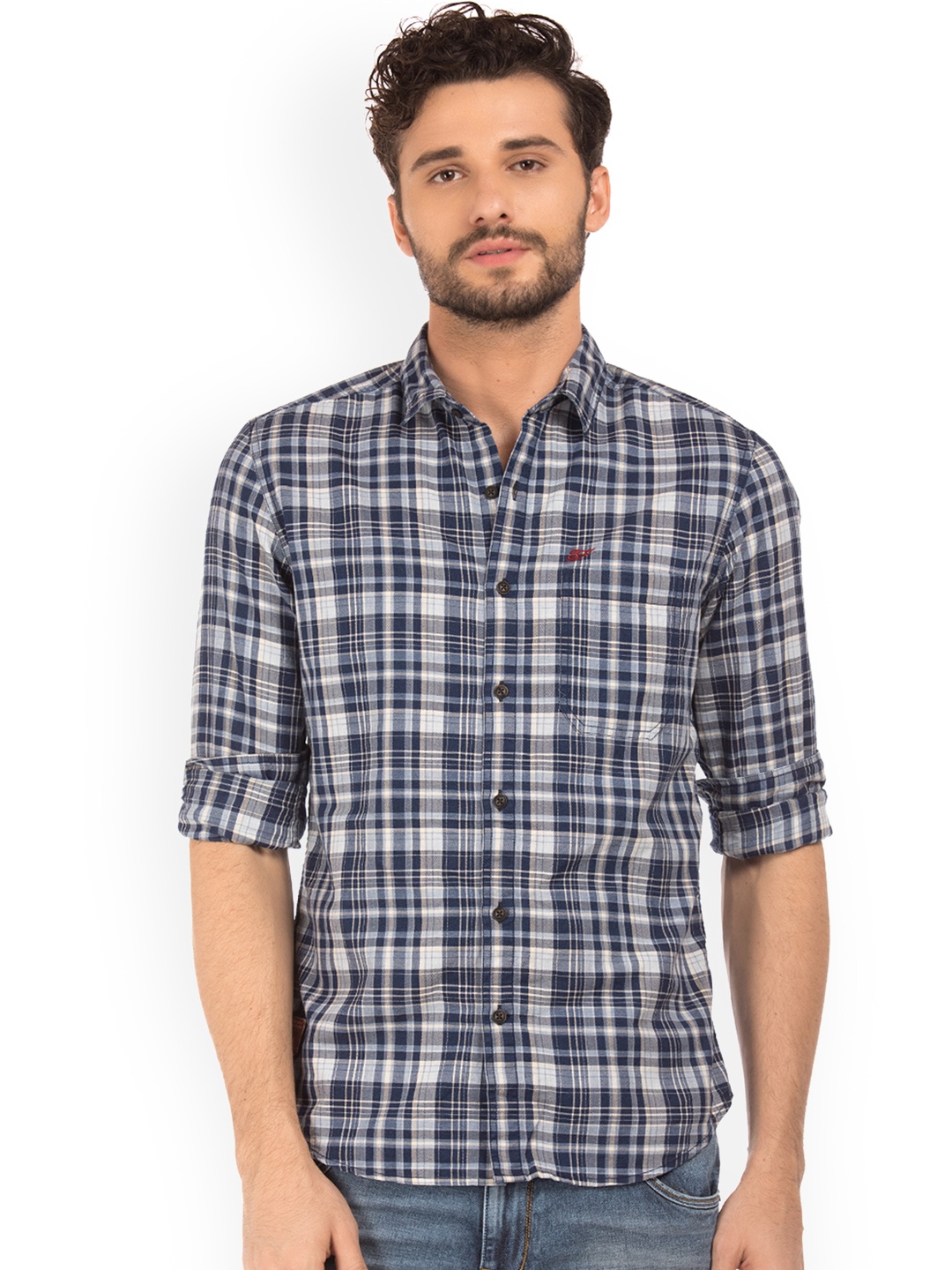 

Ed Hardy Men Blue & White Slim Fit Checked Casual Shirt