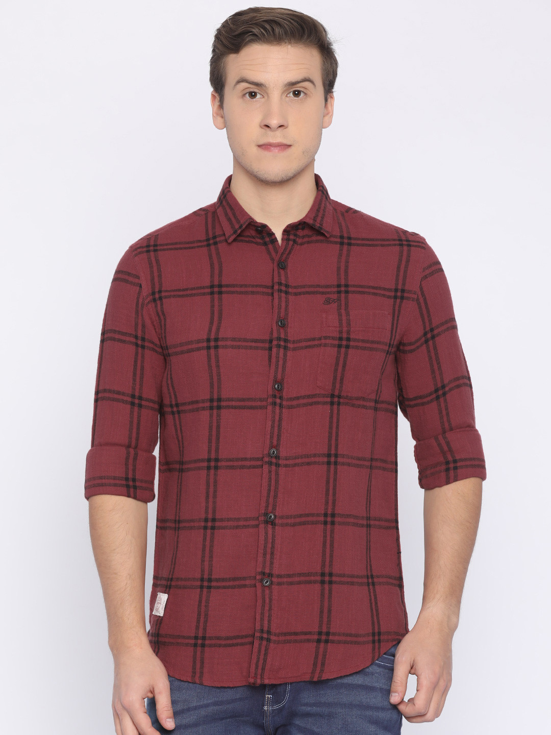

Ed Hardy Men Red & Black Slim Fit Checked Casual Shirt