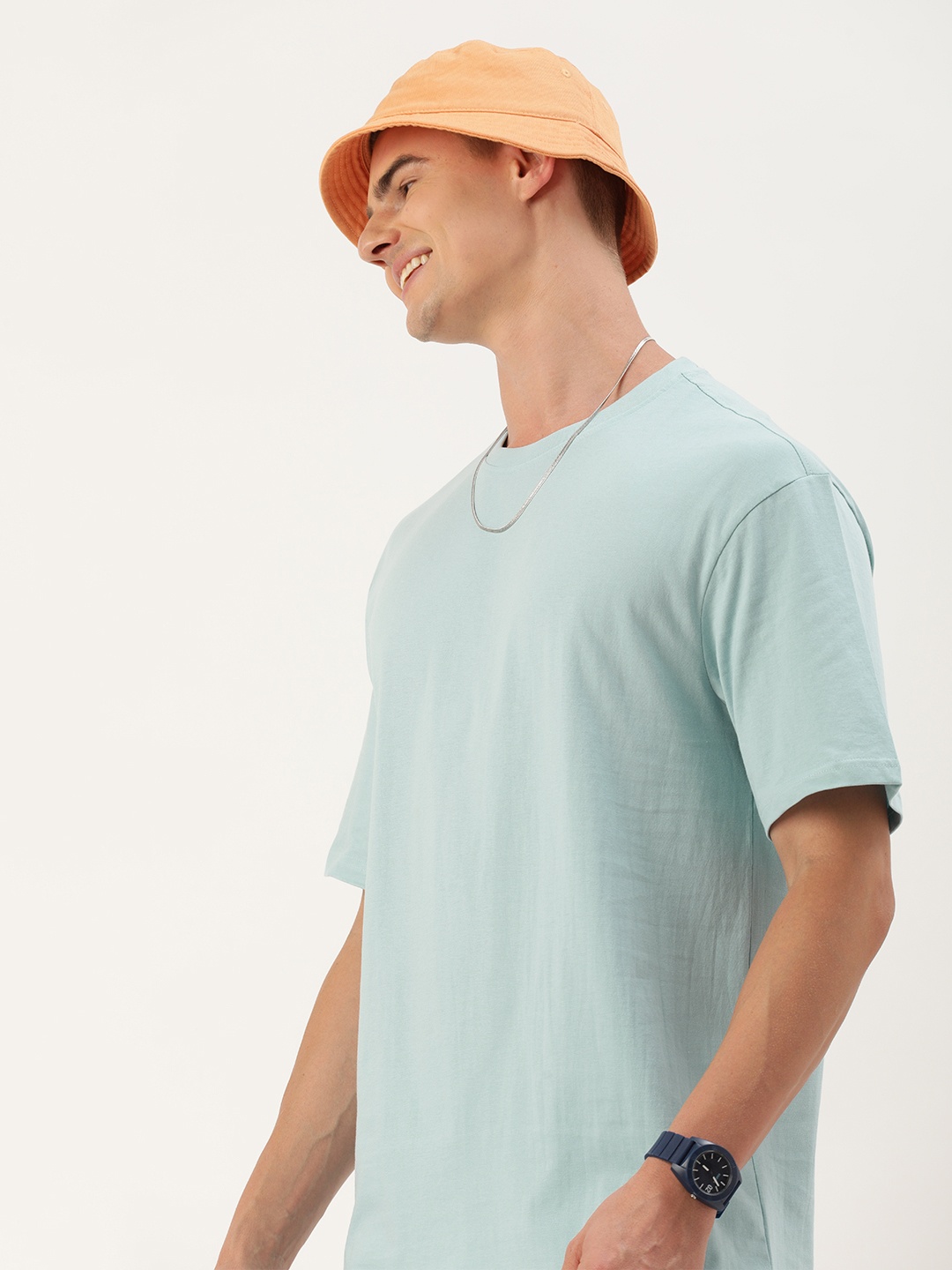 

Mast & Harbour Men Drop-Shoulder Sleeves Pure Cotton Bio Finish T-shirt, Blue