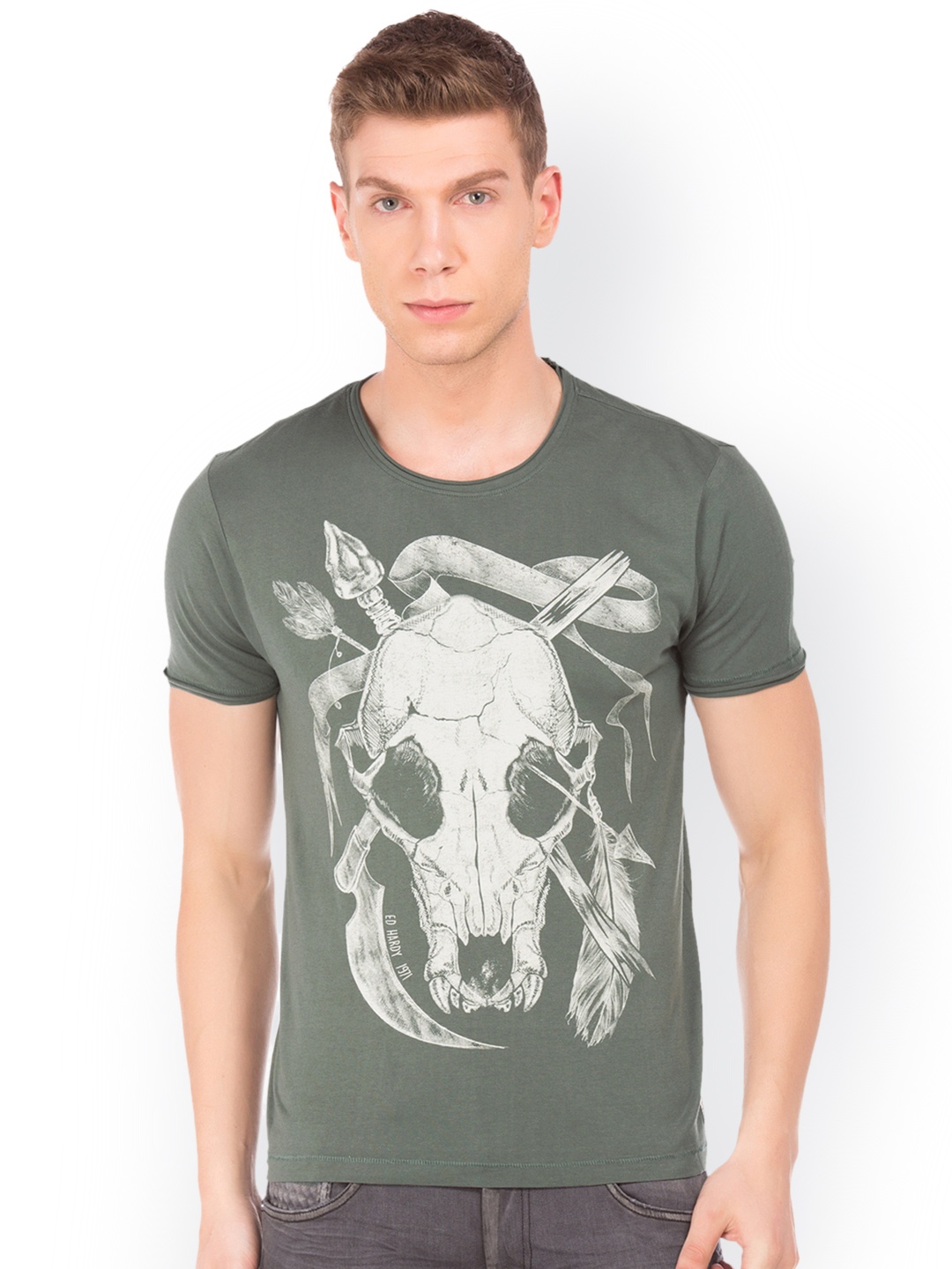 

Ed Hardy Men Green Printed Round Neck T-shirt