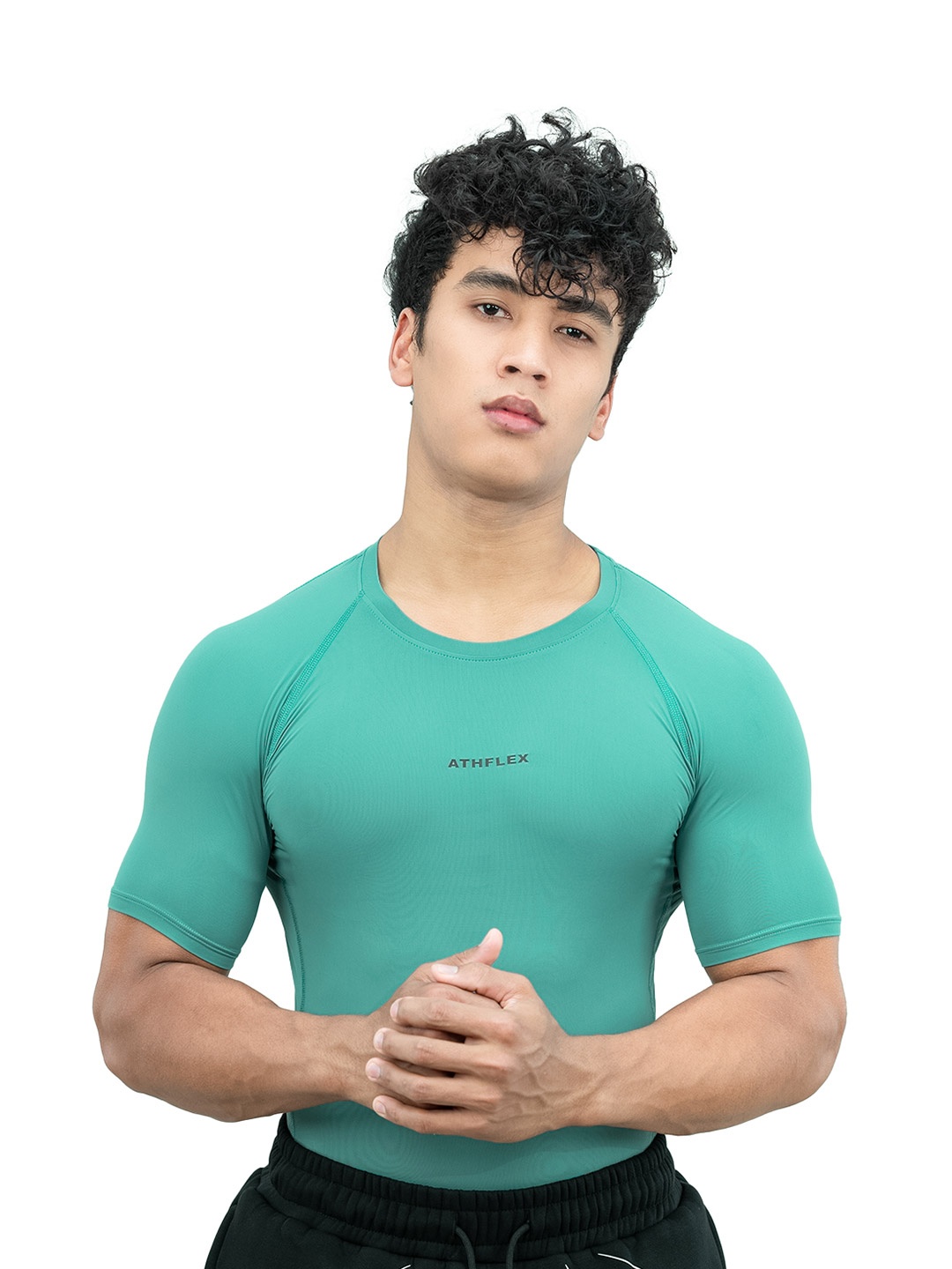 

Athflex Men Muscle Fit Gym Wear with Ultra-Stretch Nylon Spandex Ace Compression T-Shirt, Sea green