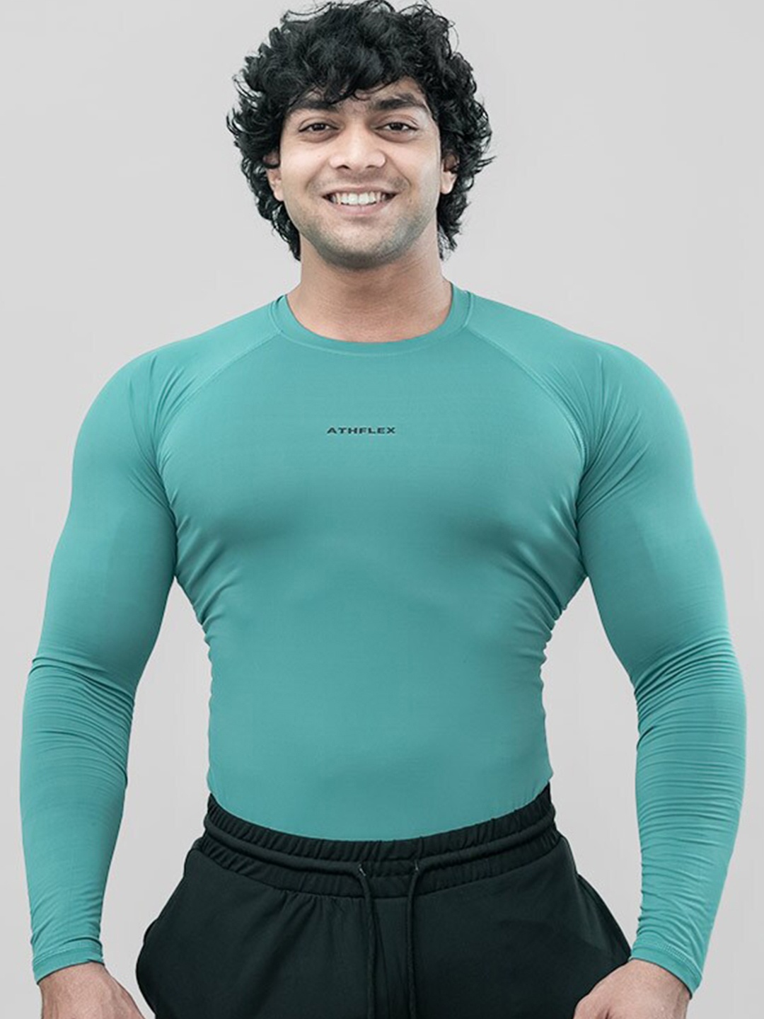 

Athflex Brand Logo Printed Round Neck Slim Fit T-shirt, Sea green