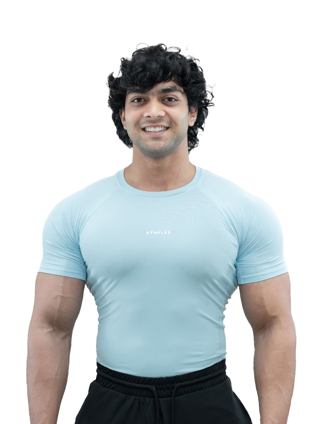 

Athflex Men Muscle Fit Gym Wear with Ultra-Stretch Nylon Spandex Ace Compression T-Shirt, Blue