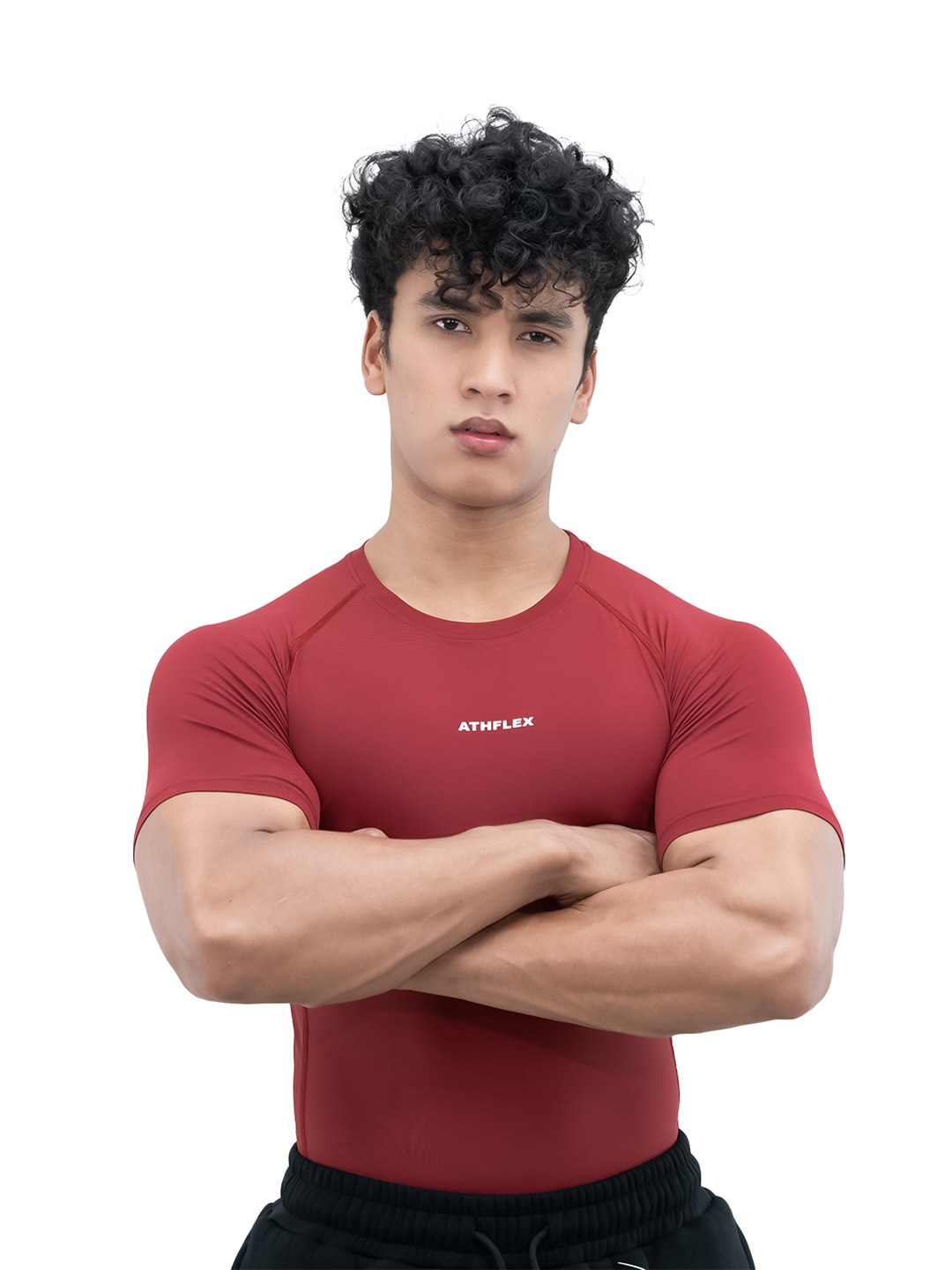

Athflex Men Muscle Fit Gym Wear with Ultra-Stretch Nylon Spandex Ace Compression T-Shirt, Maroon