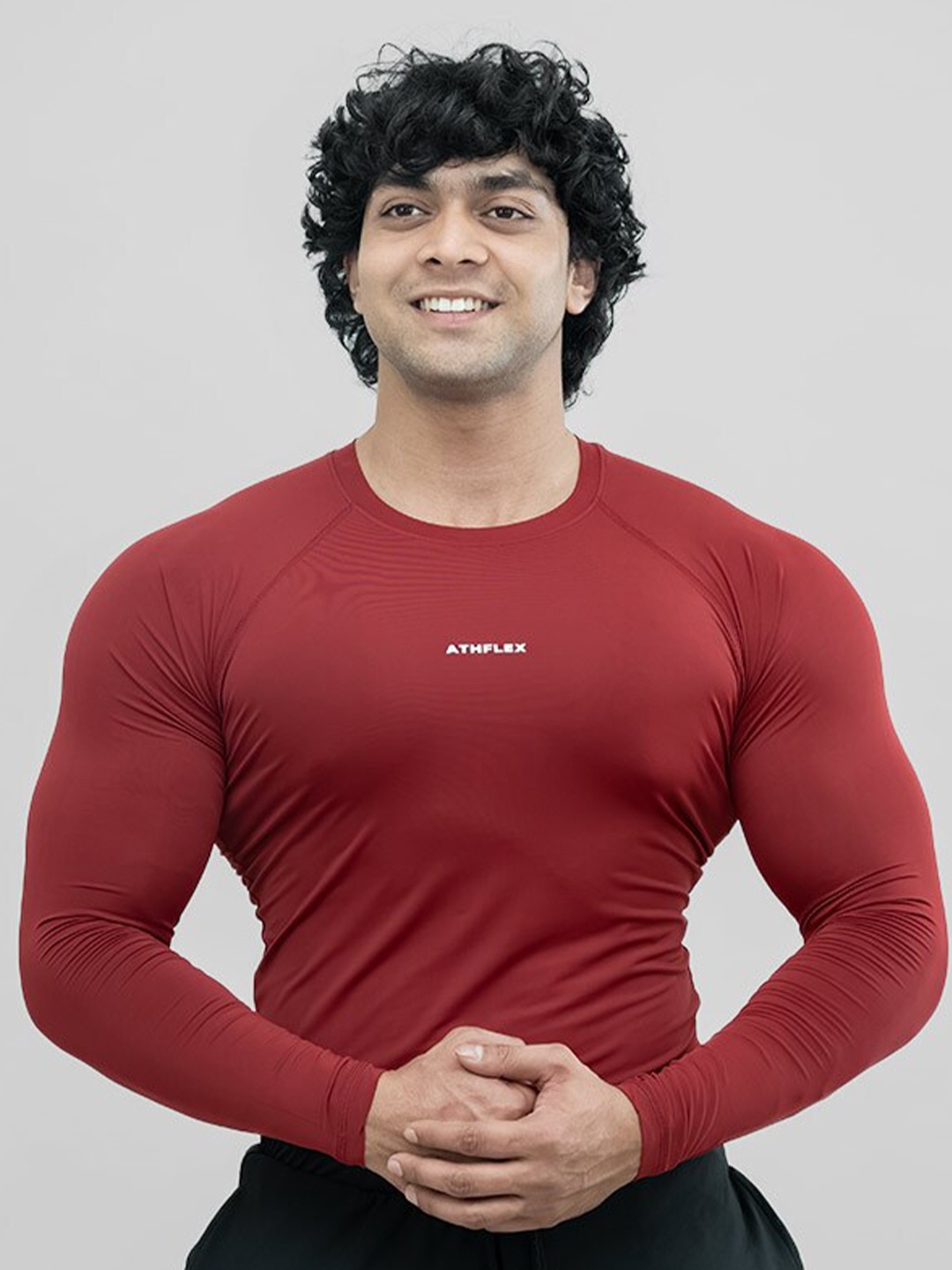 

Athflex Brand Logo Printed Round Neck Slim Fit T-shirt, Maroon