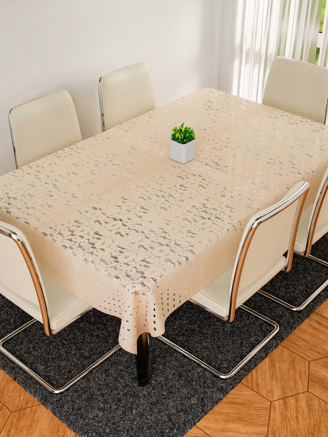 

Kuber Industries Gold Toned Cashew Design Rectangular 6-Seater Table Cover