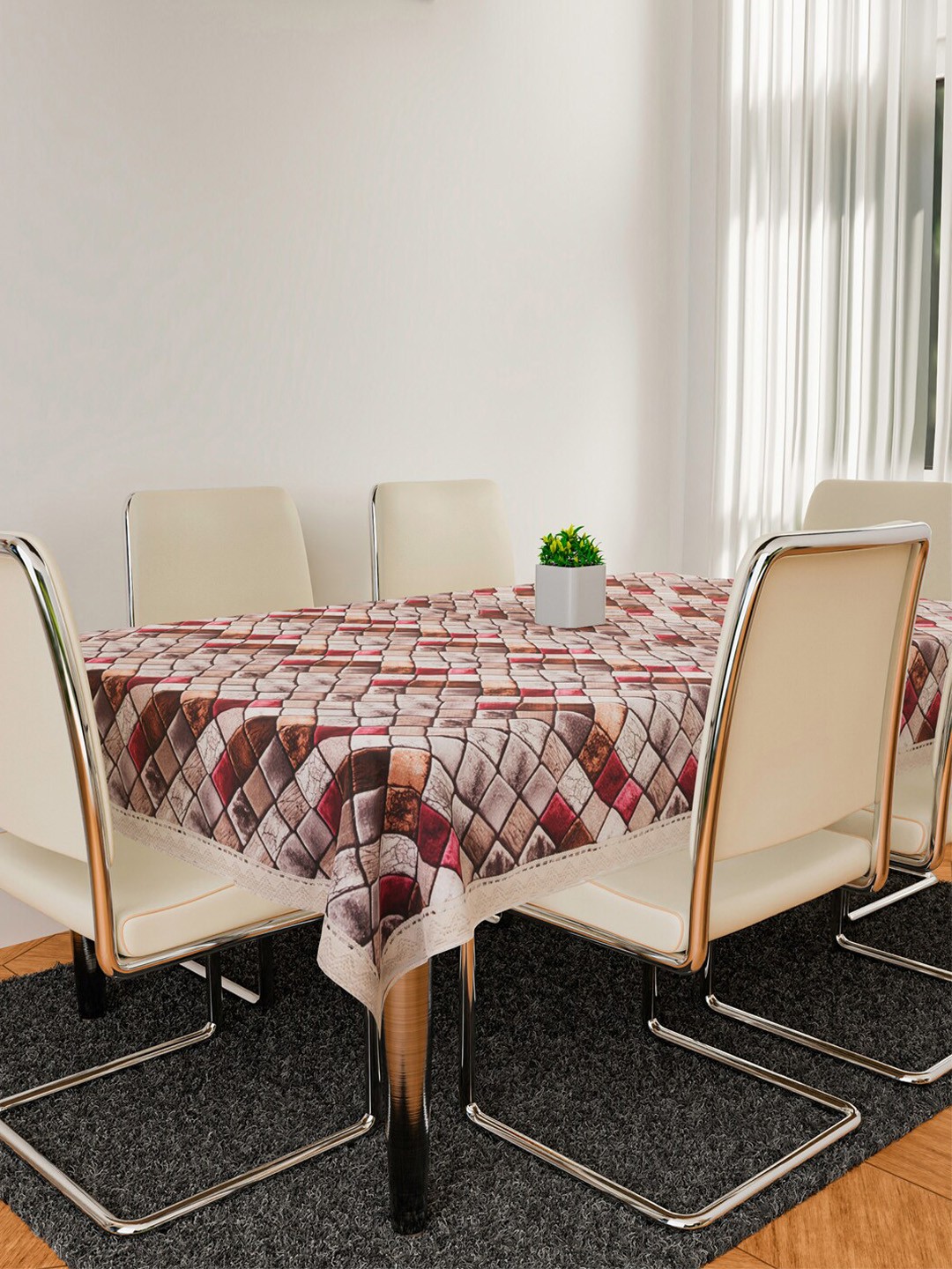 

Kuber Industries Brown & Red Digital Check Printed Rectangular 6-Seater Table Cover