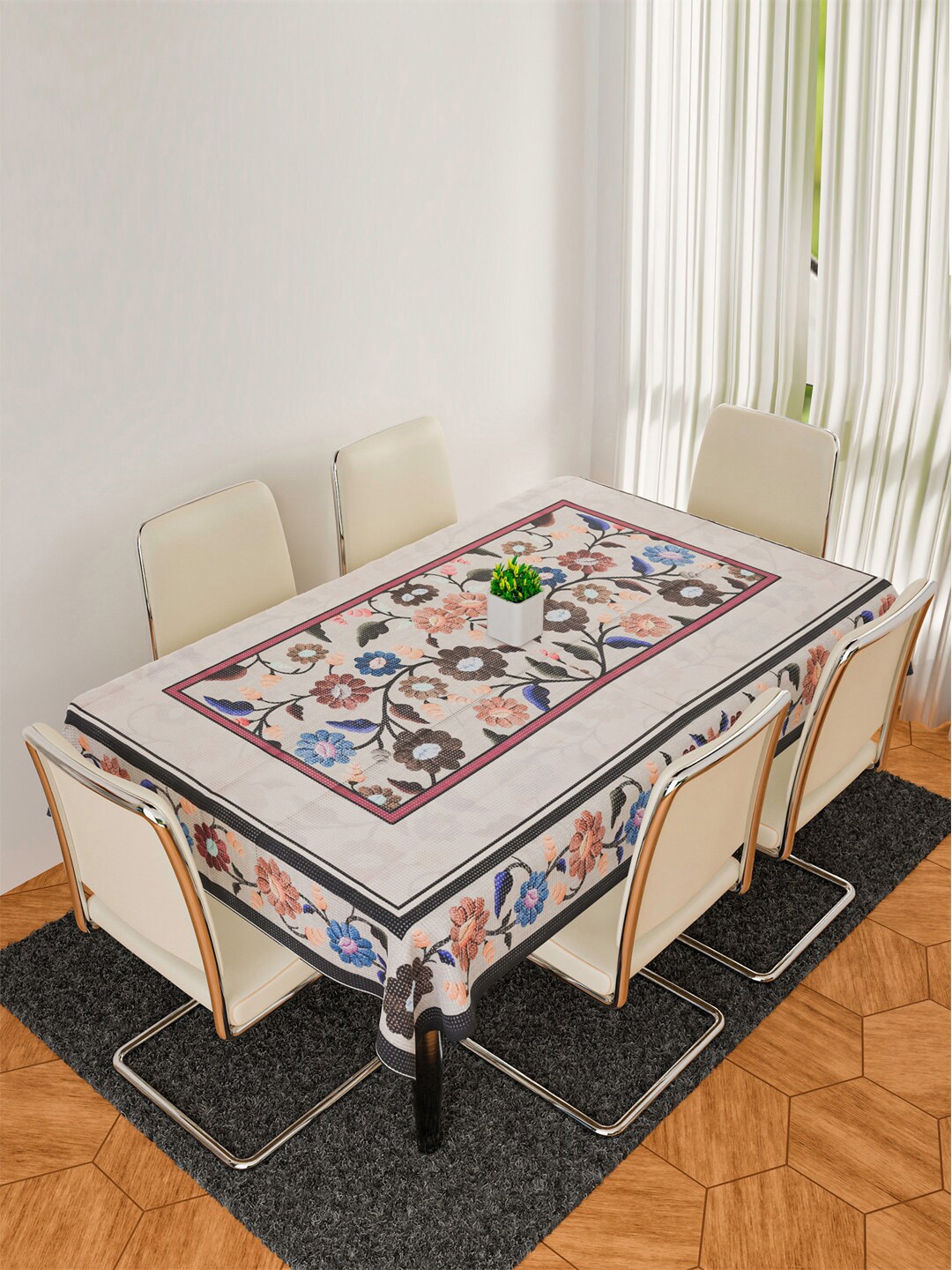 

Kuber Industries Beige & Blue Printed Rectangular 6-Seater Table Cover