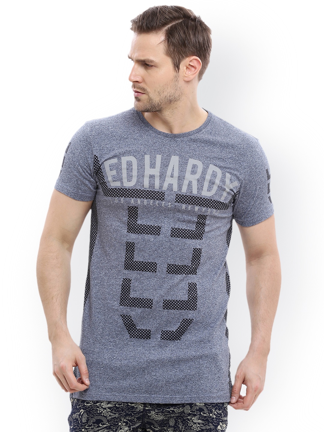 

Ed Hardy Men Blue Printed Round Neck T-shirt