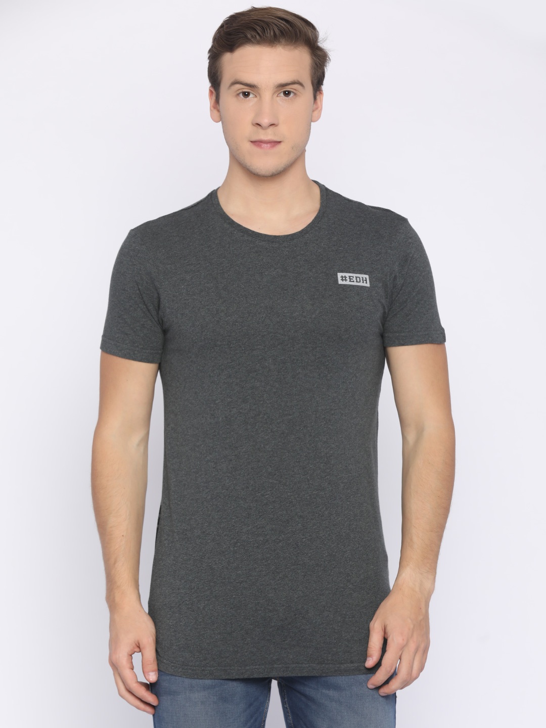 

Ed Hardy Men Charcoal Grey Slim Fit Round Neck Pure Cotton T-shirt
