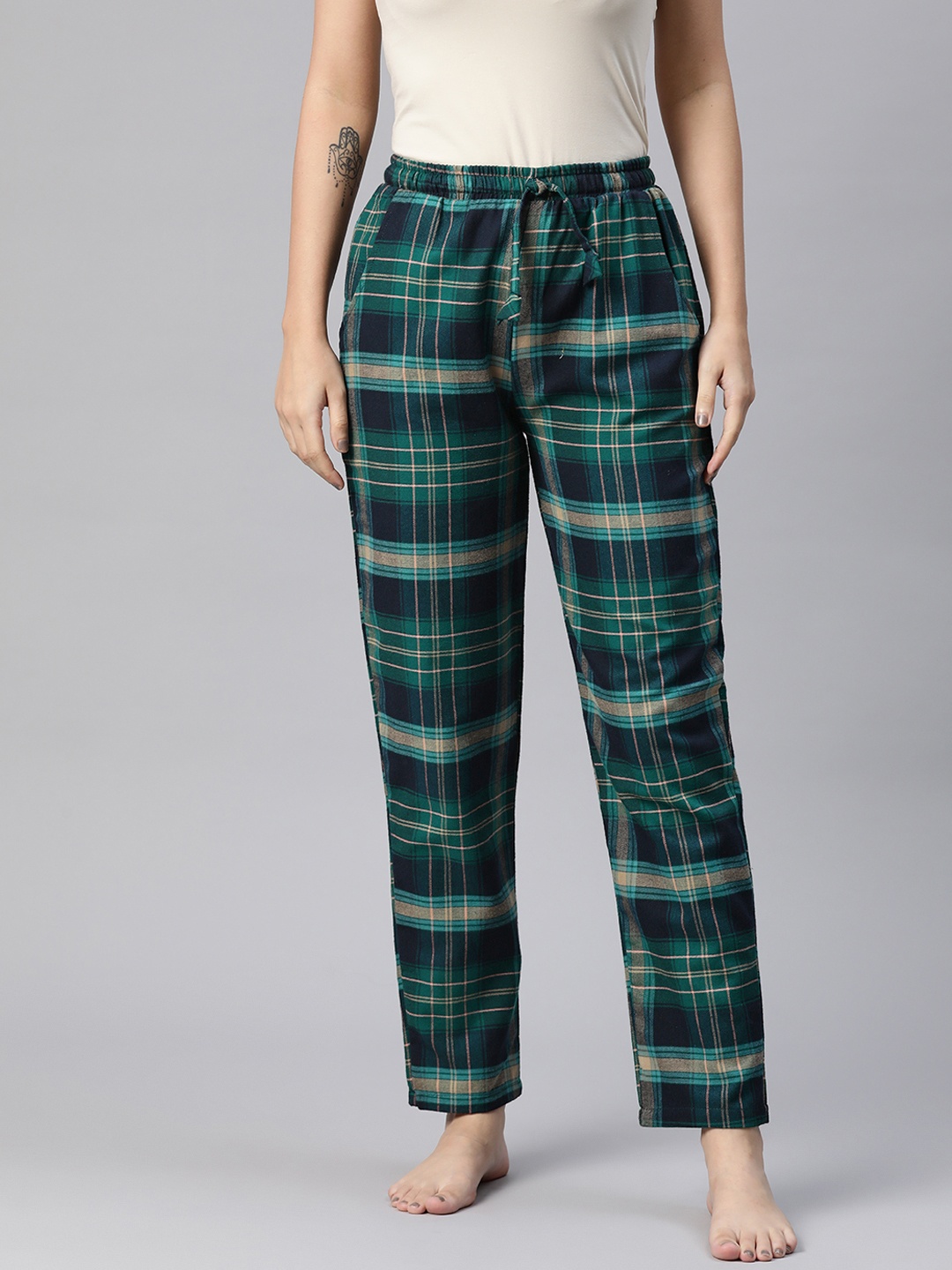 

One Femme Checked High-Rise Lounge Pants, Green