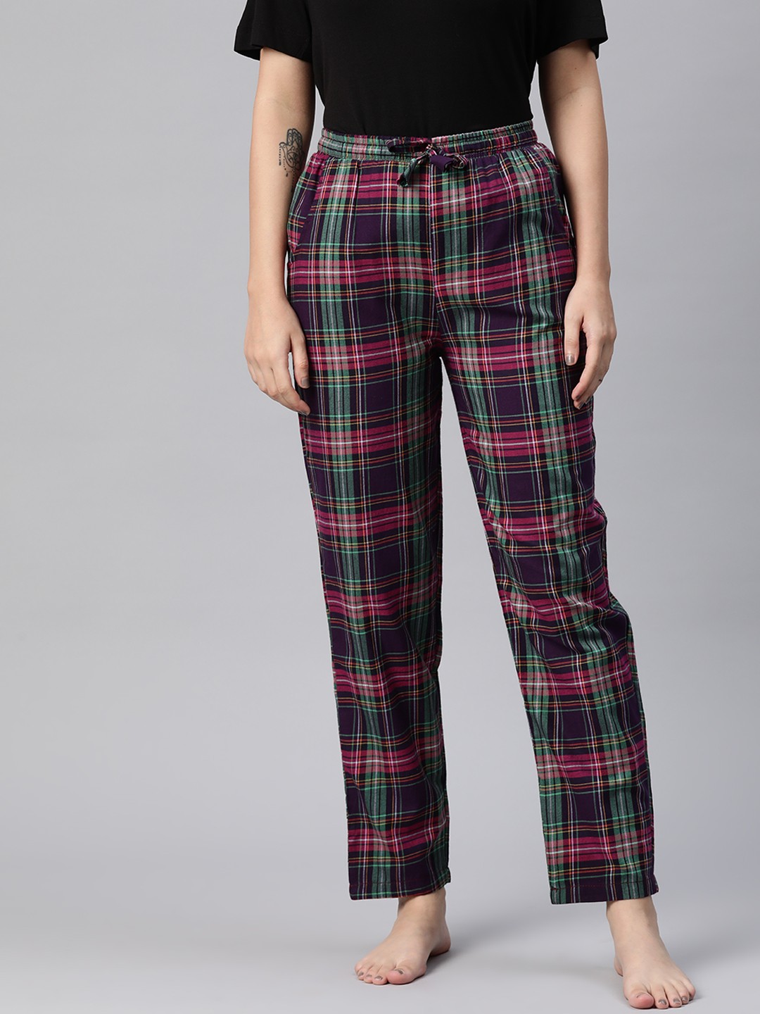 

One Femme Checked High-Rise Lounge Pants, Purple