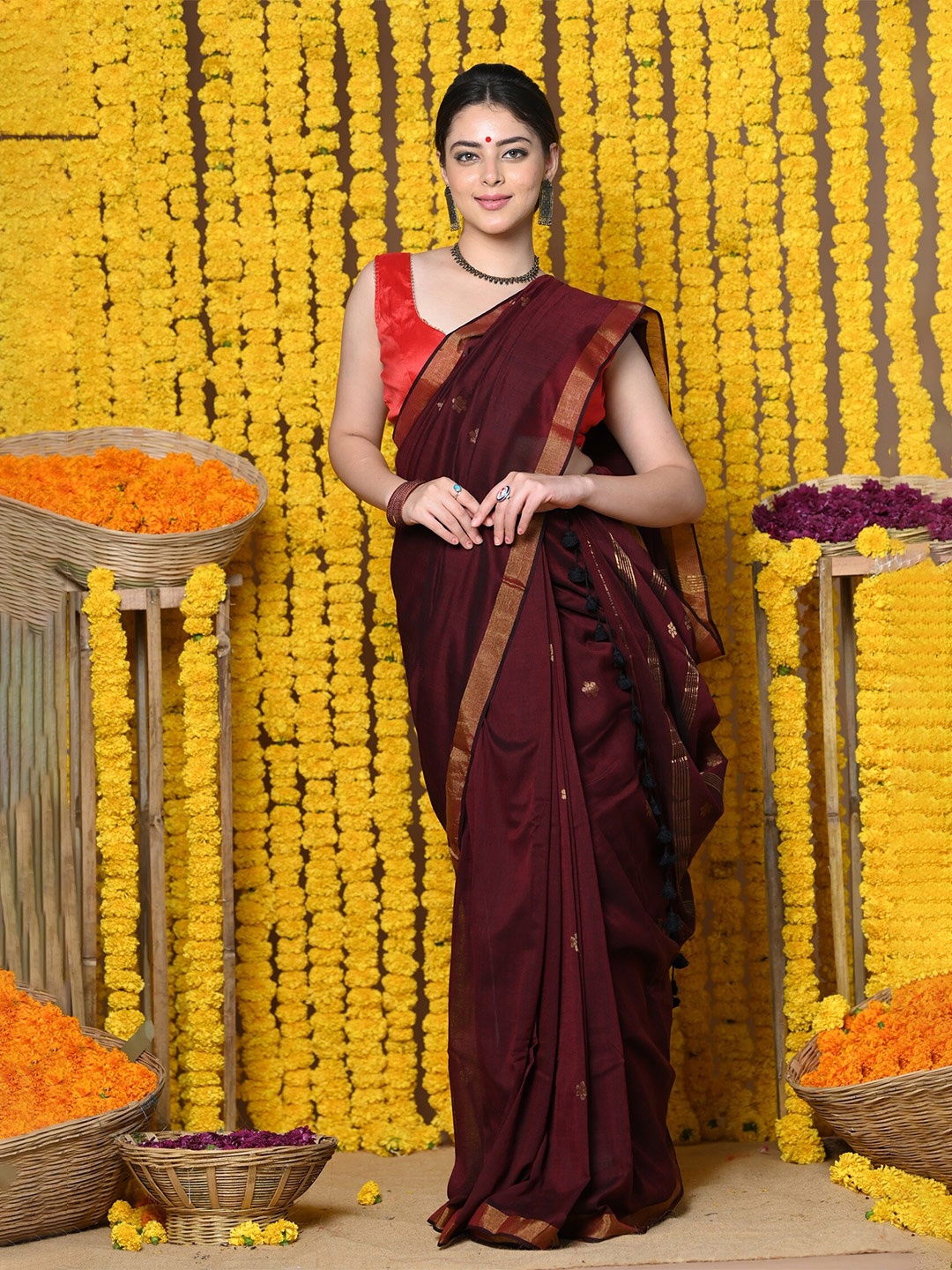 

Very Much Indian Zari Pure Cotton Paithani Saree, Maroon