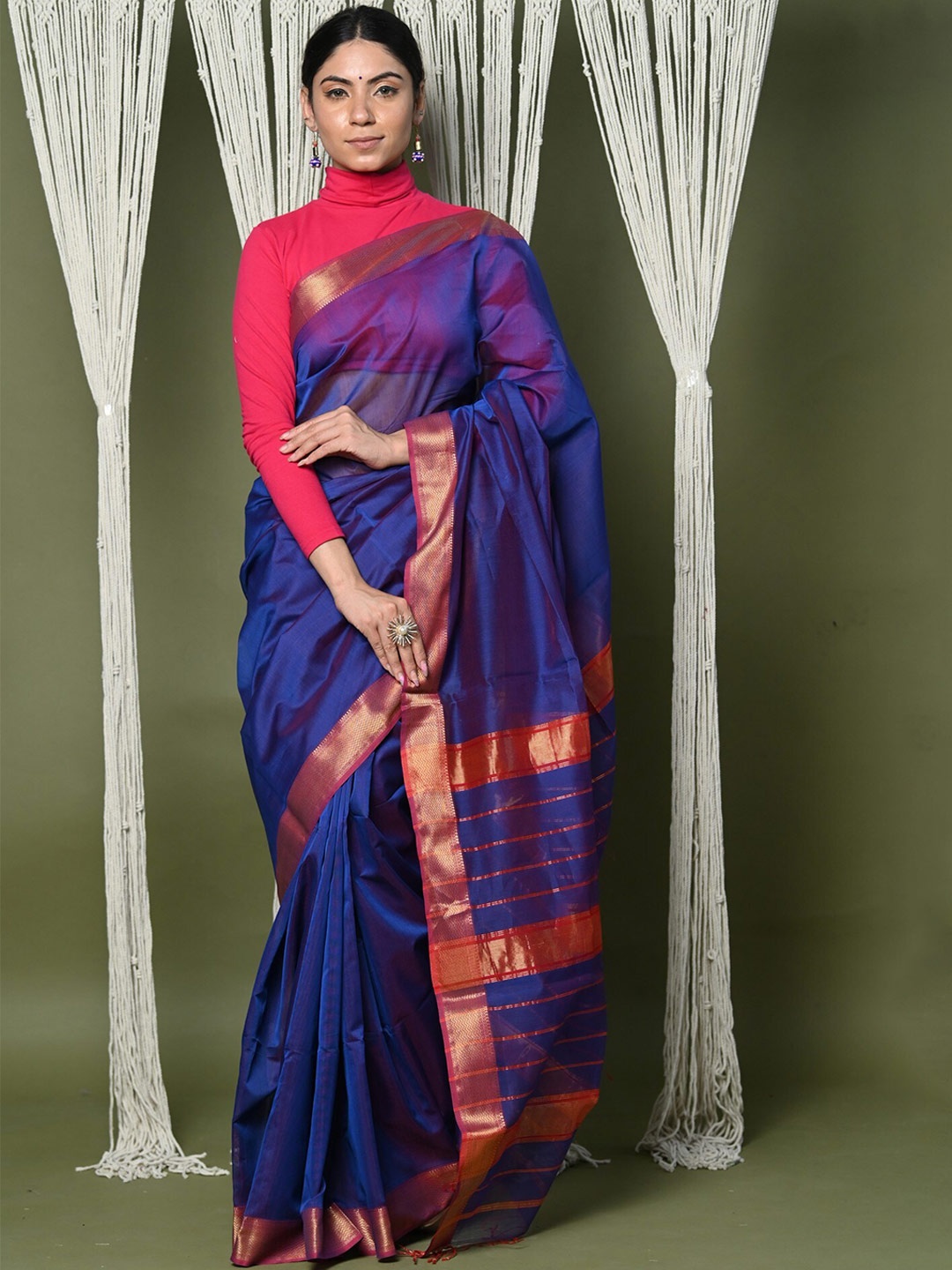 

Very Much Indian Zari Silk Cotton Paithani Saree, Blue